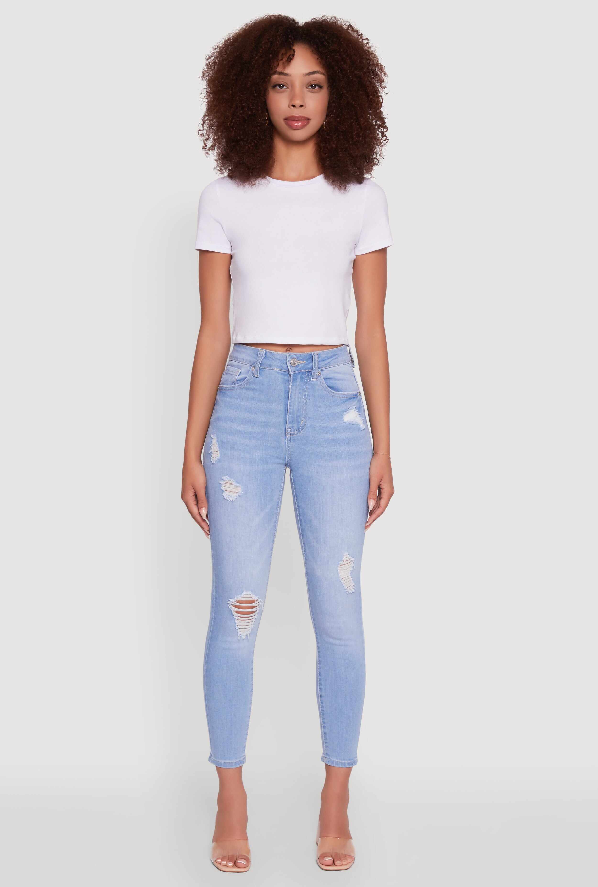 WAX High Waisted Distressed Stretch Skinny Jeans