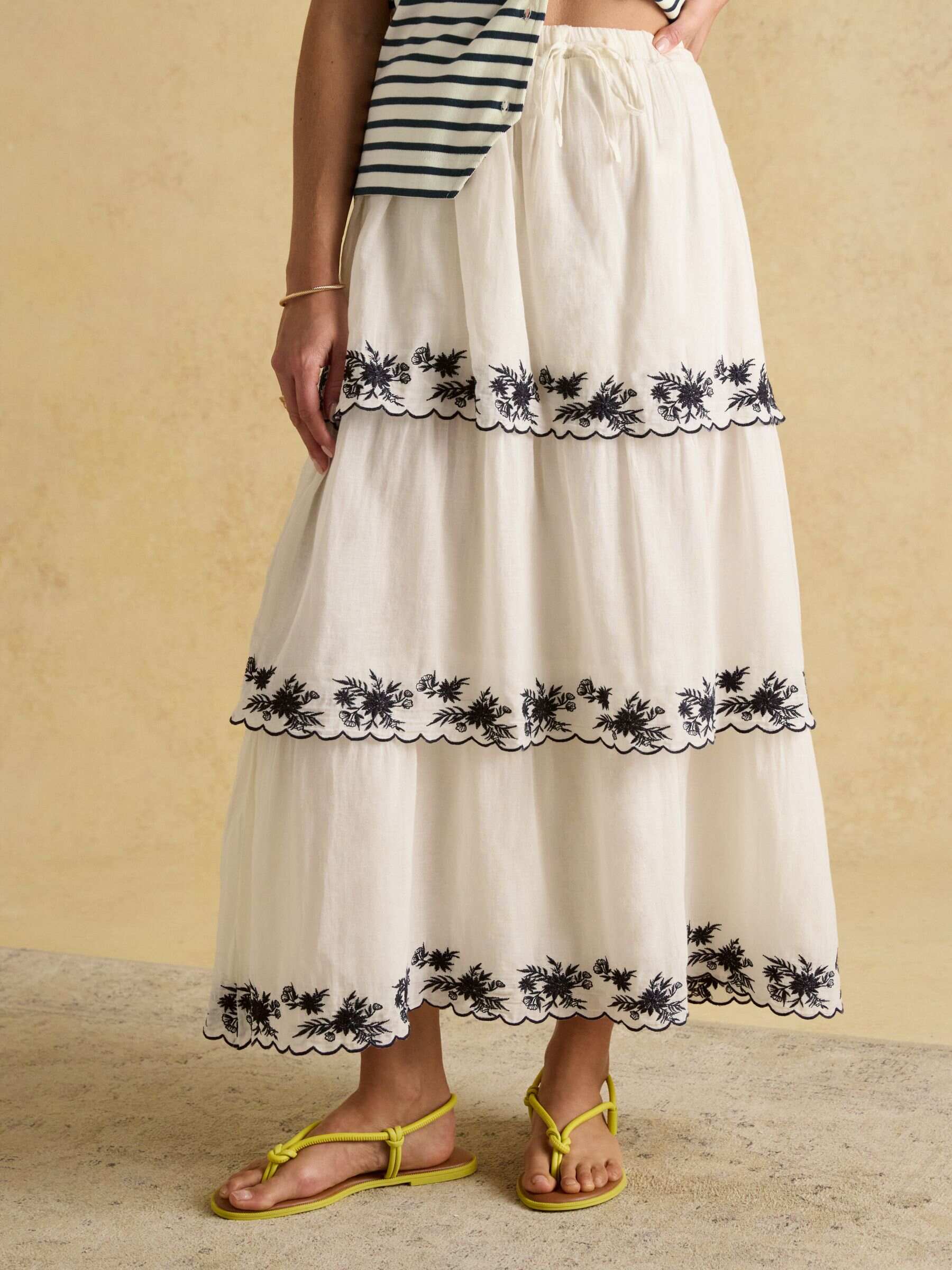 Tiered Cream Midi Skirt