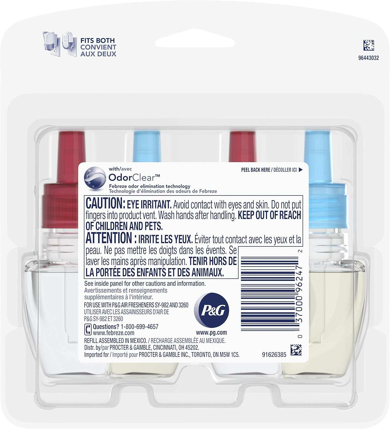 Febreze Odor-Fighting Fade Defy PLUG Air Freshener, Mountain, Ocean, Amber, (3) .87 fl. oz. Oil Refills