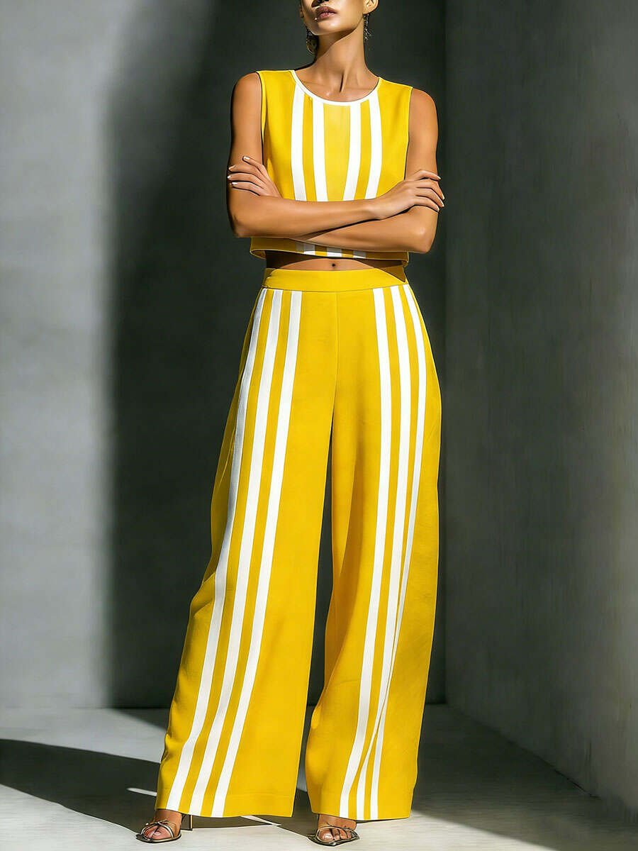 🔥Summer Arrivals🌟Women's Striped Casual Comfortable Simple Two-piece Set