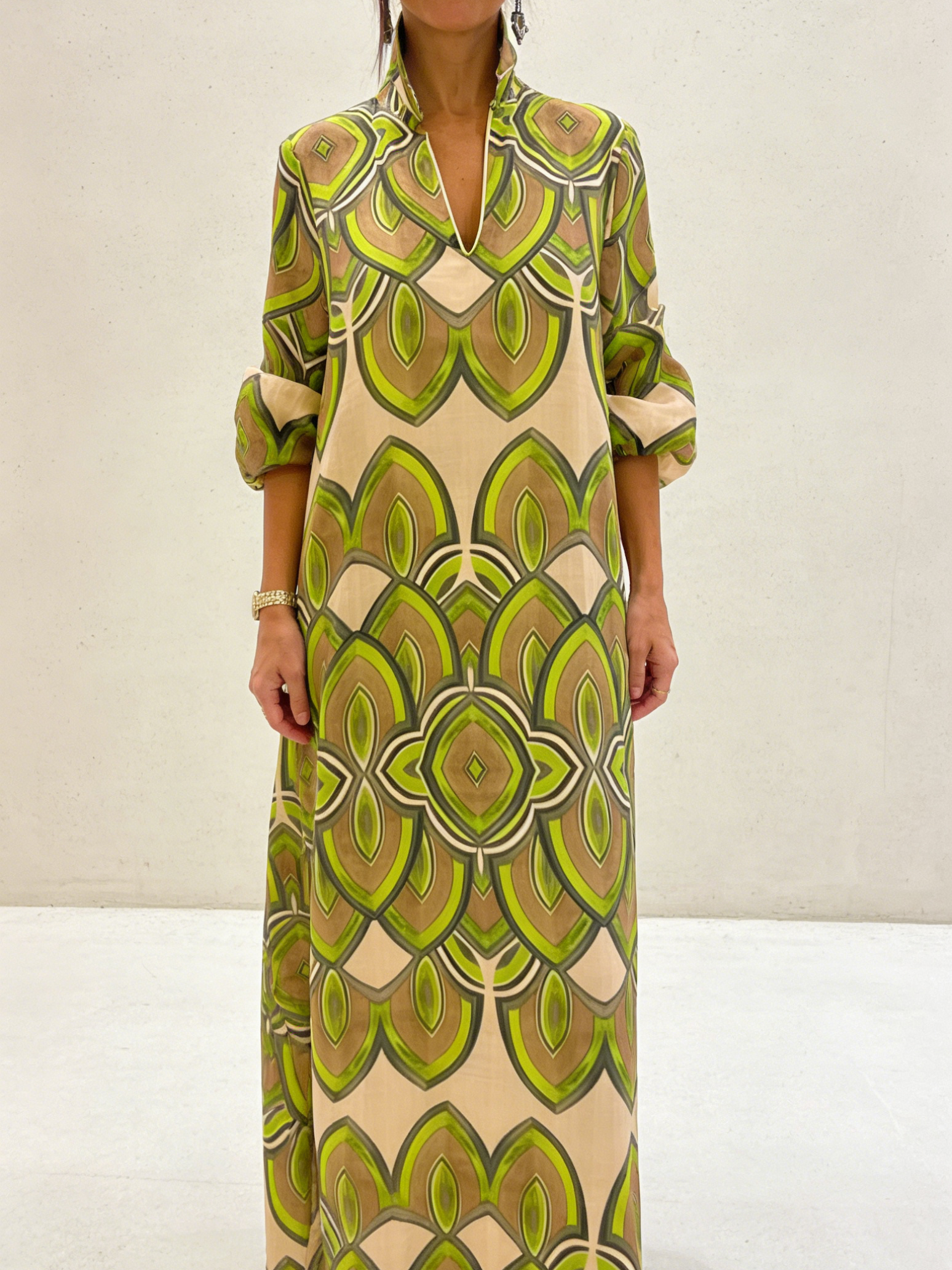 🔥Summer Arrivals🌟Retro Stand-up Collar Floral Print Loose Linen Cotton Dress