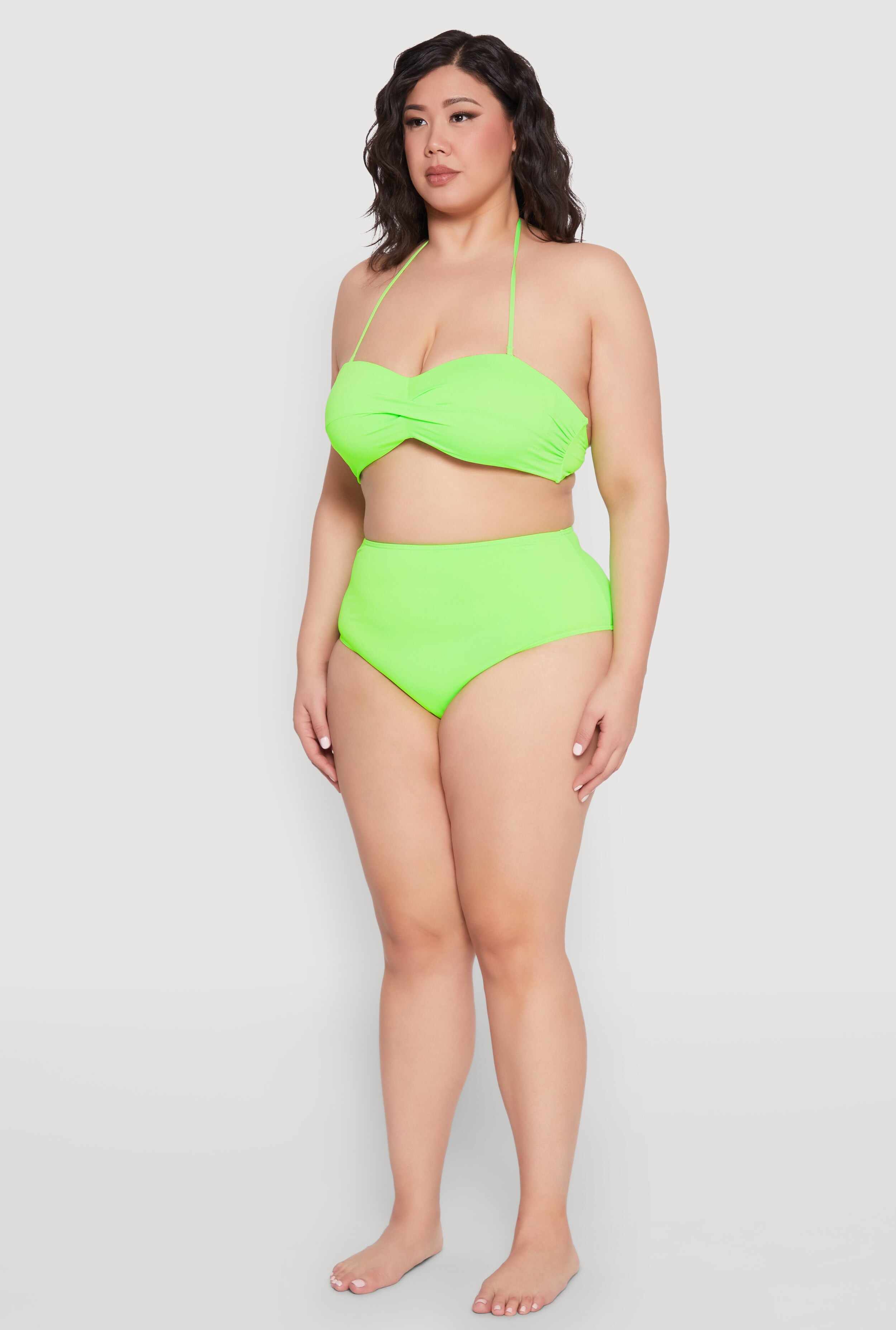 Plus Size Neon High Waist Swim Bikini Bottoms
