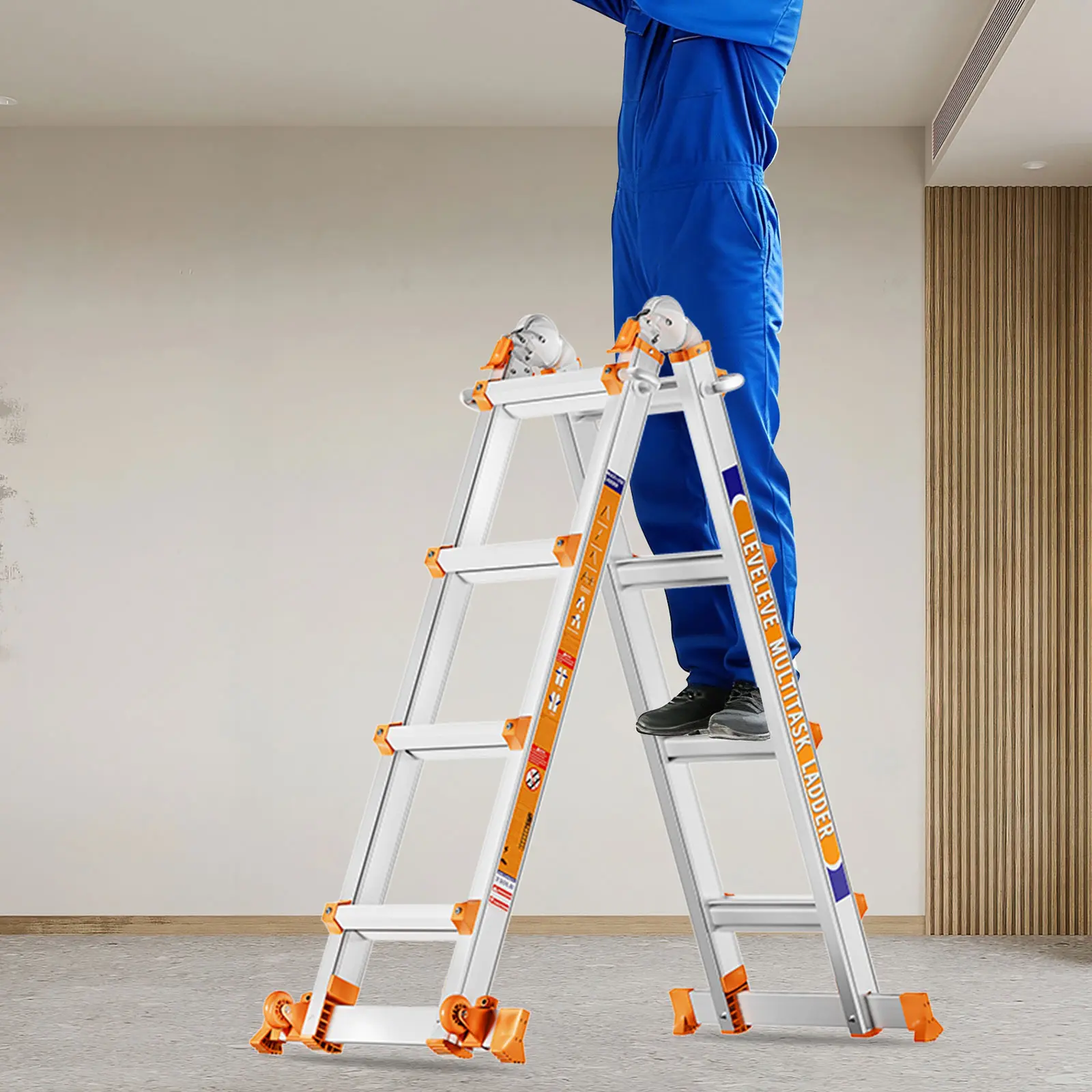 Extendable Telescopic Multi-Position Ladder - Convertible Modes, A-Frame Step Ladder with Stabilizer Bars, Narrow Folded Width, 330LBS Load Capacity, Wheels, Safe for Home & Outdoor Roof Work, Extendable Telescopic Ladders