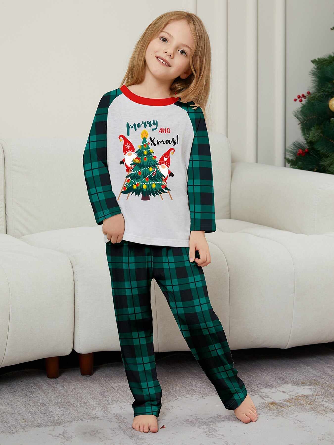 Christmas Parent-Child Santa Plaid Print Pajama Set