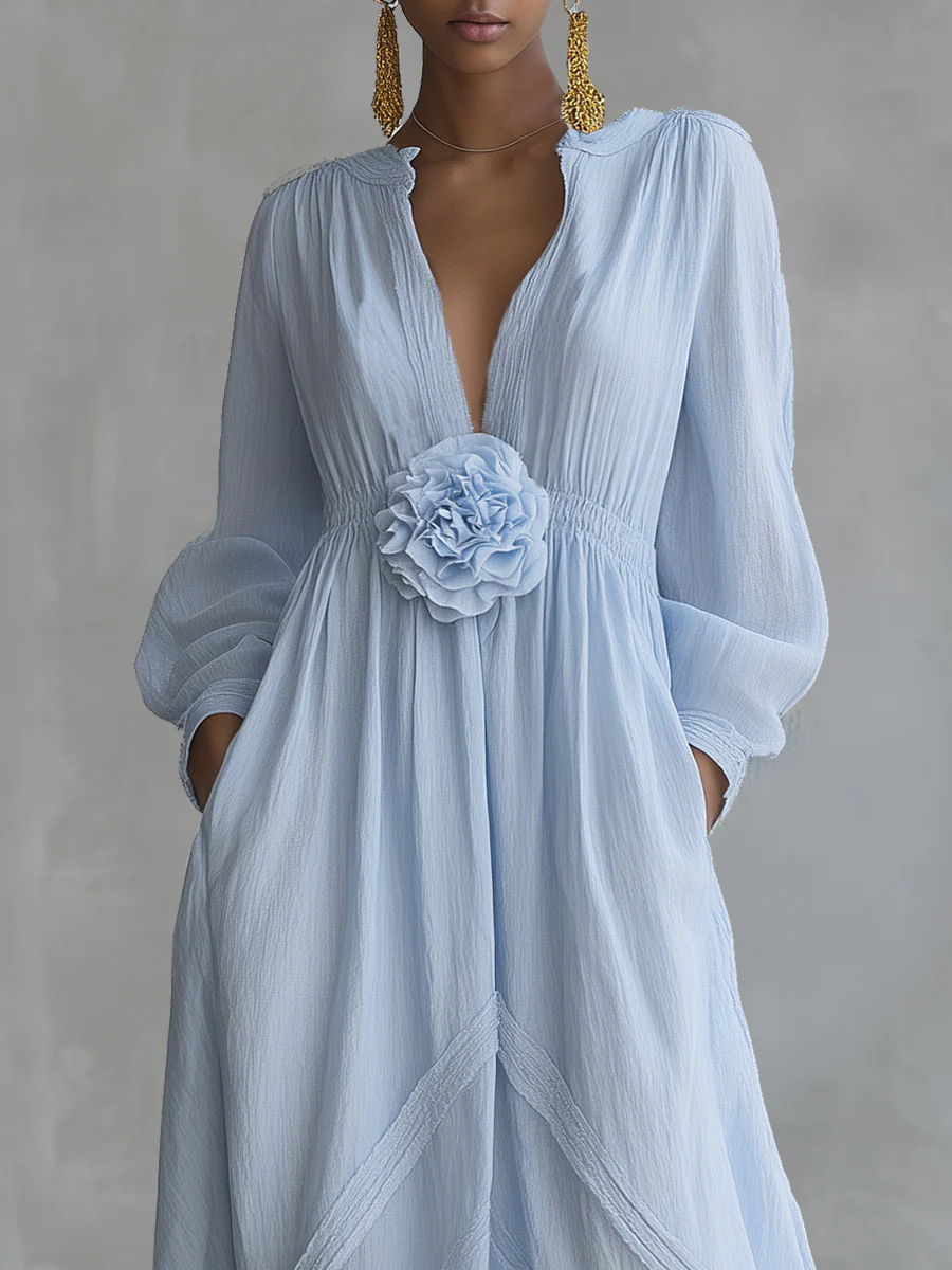 🔥Summer Arrivals🌟Elegant Three-dimensional Floral Cotton And Linen Maxi Dress