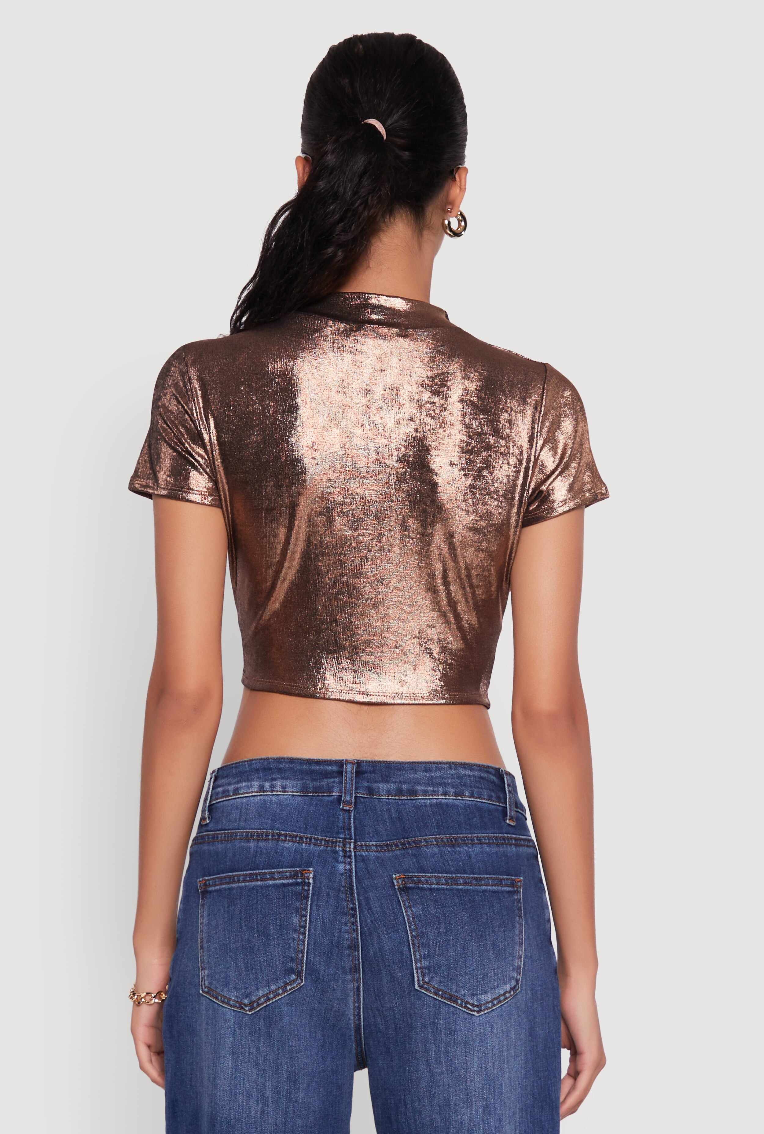 Metallic Short Sleeve Crop Top