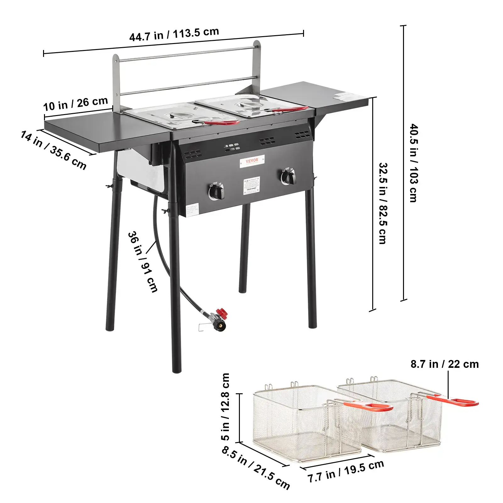 Outdoor Propane Deep Fryer Double Burners Commercial Fryer16 Qt Stainless Steel Cooker with Removable Baskets & Lids & TanksOil Fryer Cart with Thermometer & RegulatorFor Outdoor Cooking
