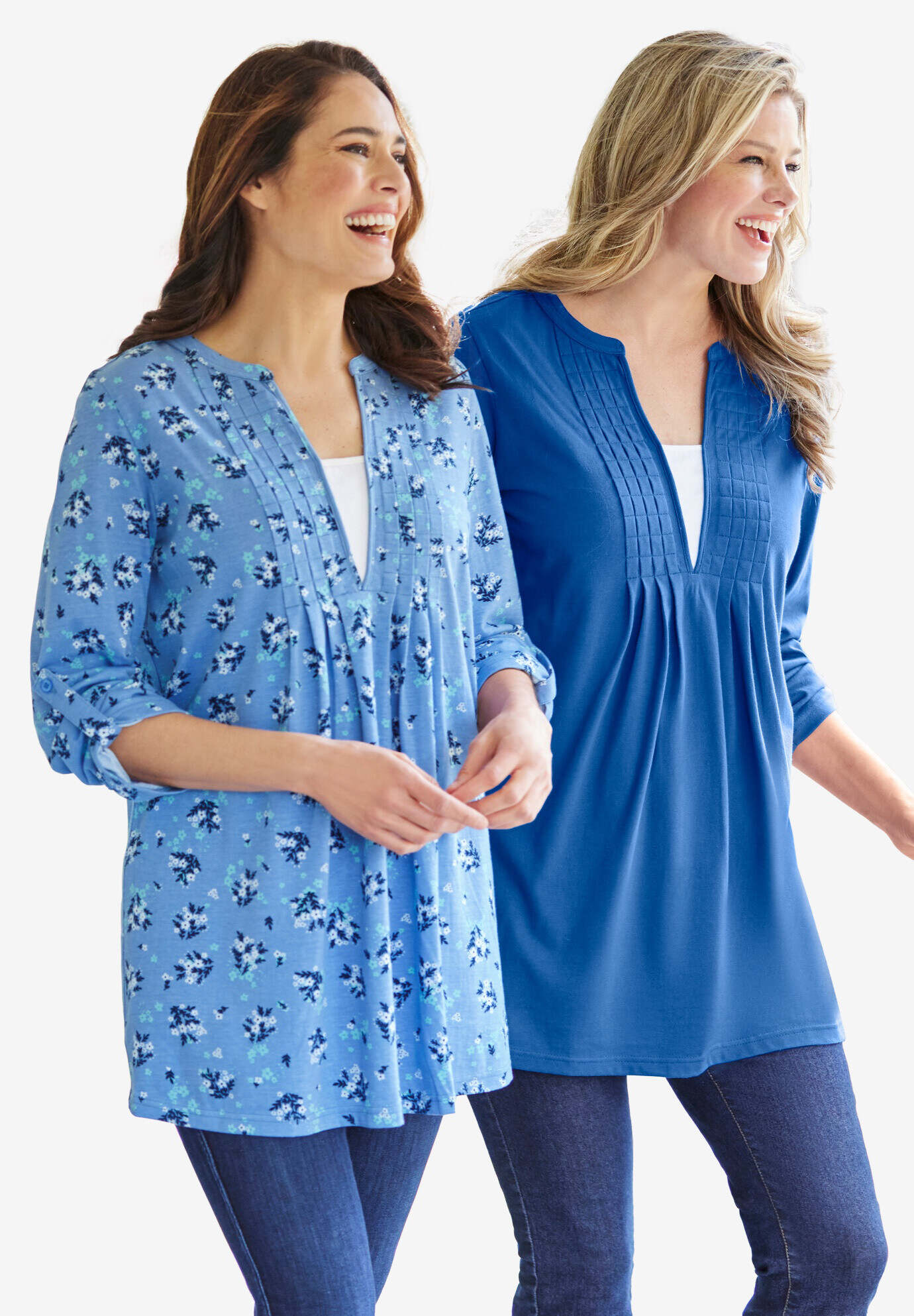 7-Day Box-Stitched Split Neck Tunic