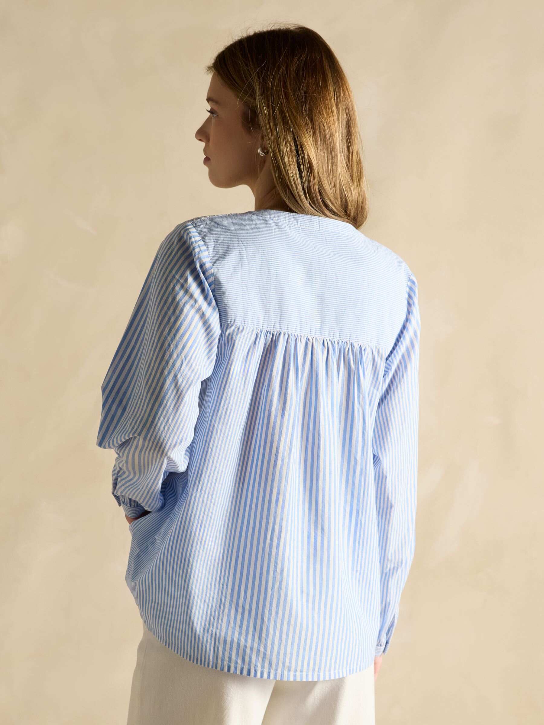Amelie Blue/White Embroidered Cotton Blouse