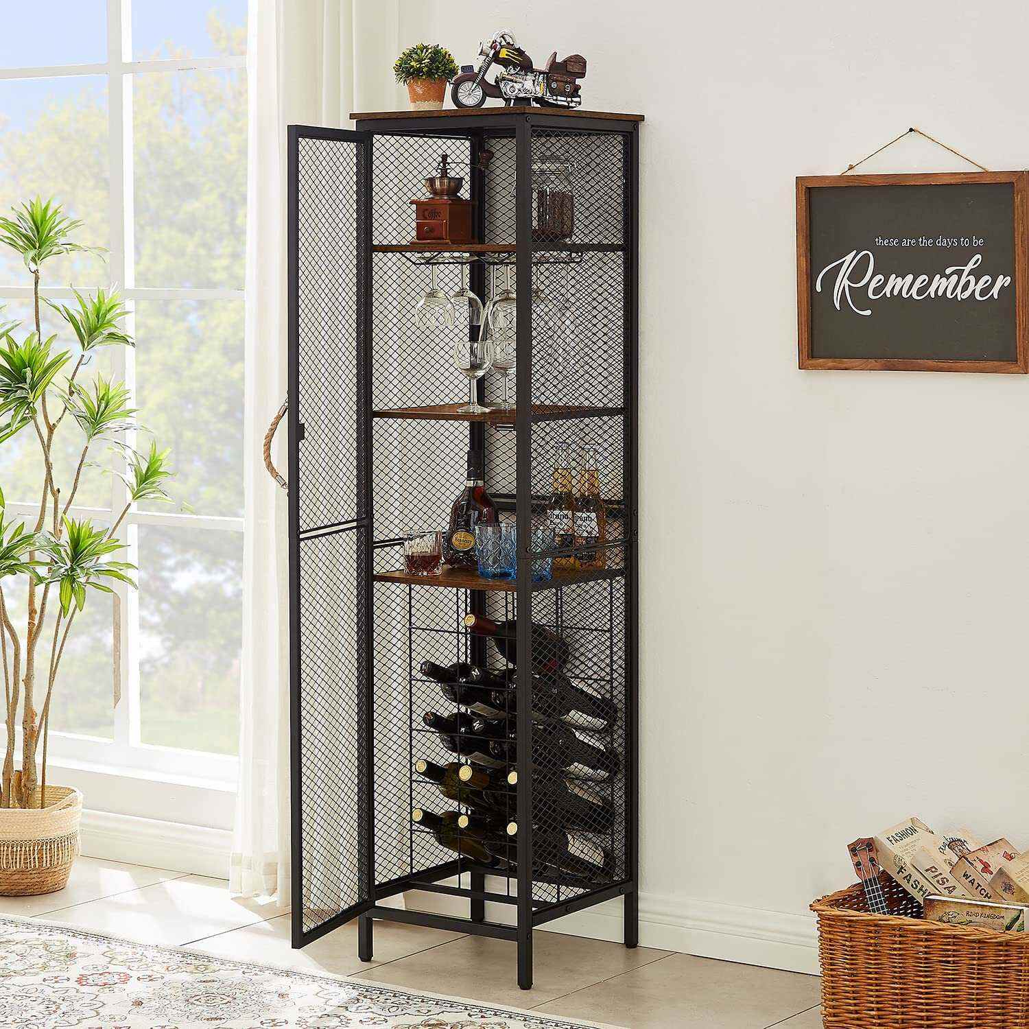 VECELO 3-Tier Wine Racks Cabinet with Door