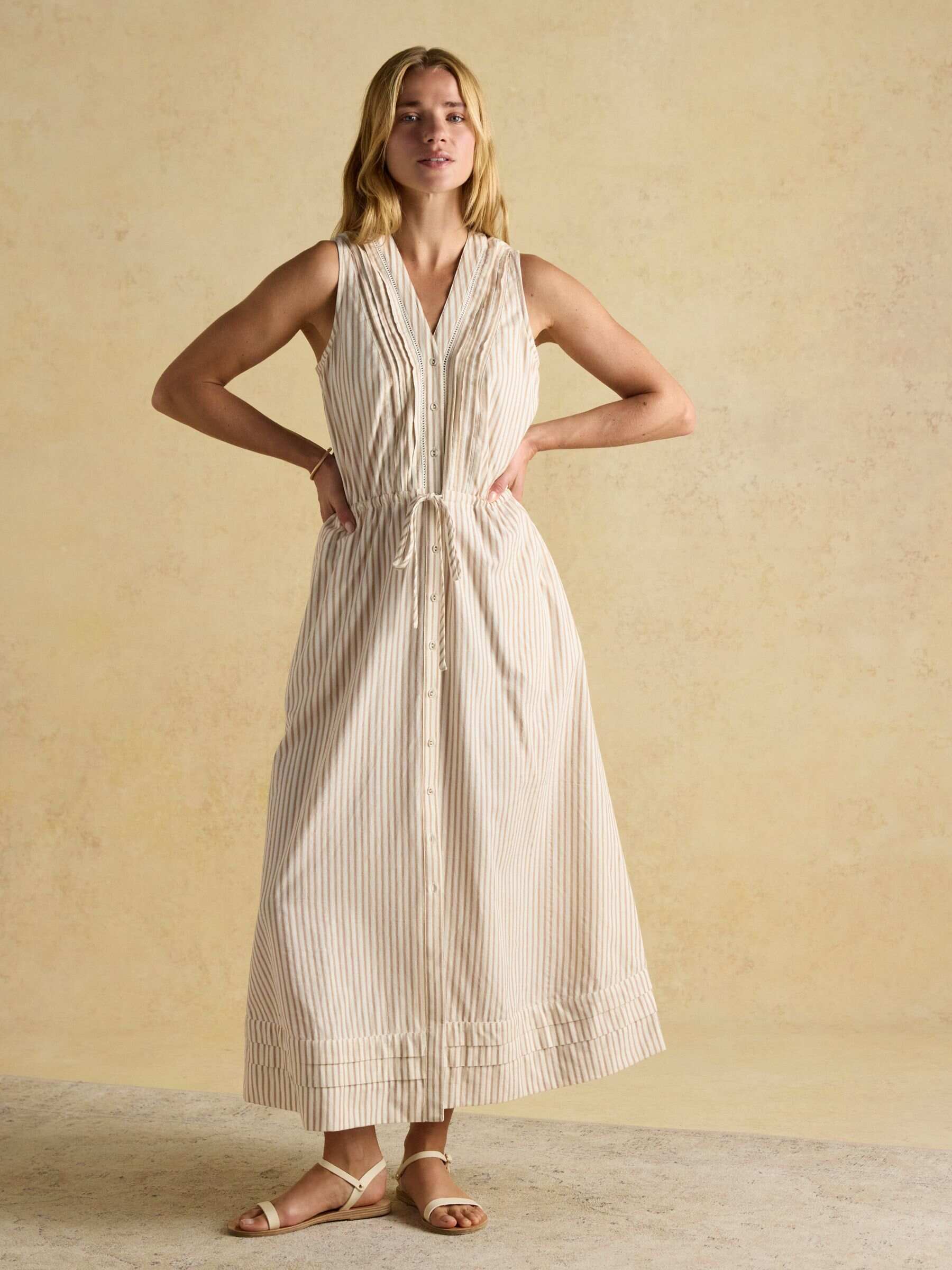 Gracie Tan Brown Button Down Midi Dress