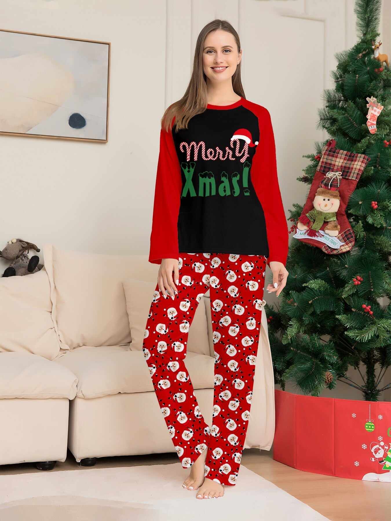 ��Merry Xmas�� Santa Claus Print Family Pajama Set