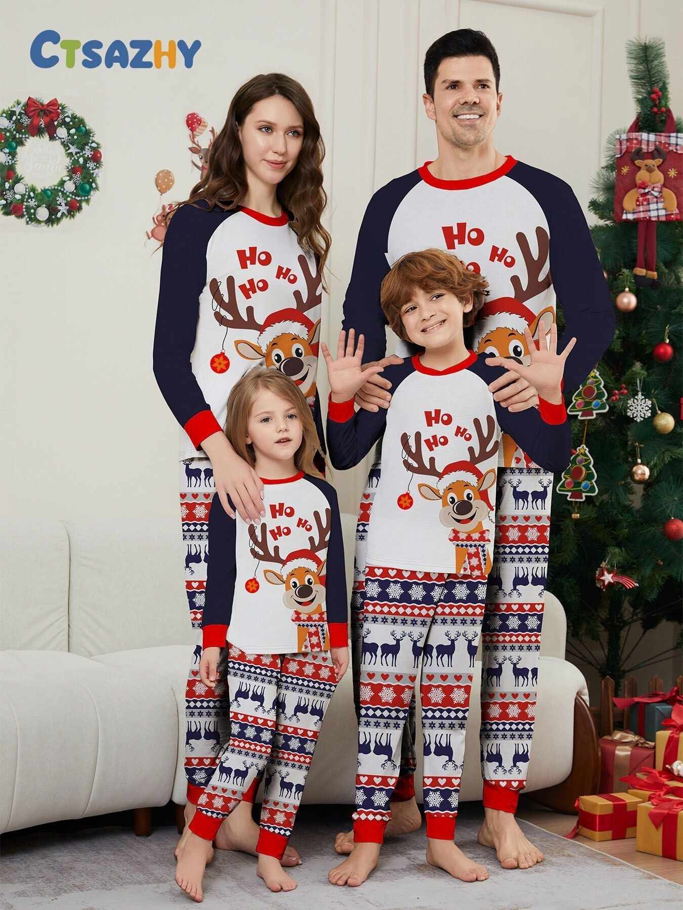 Family Christmas Pajama Matching Set with Moose Monogramming