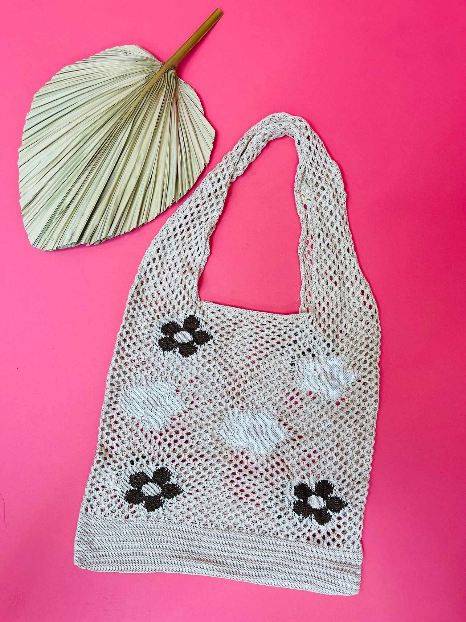 Floral Crochet Slouchy Bag In Mocha