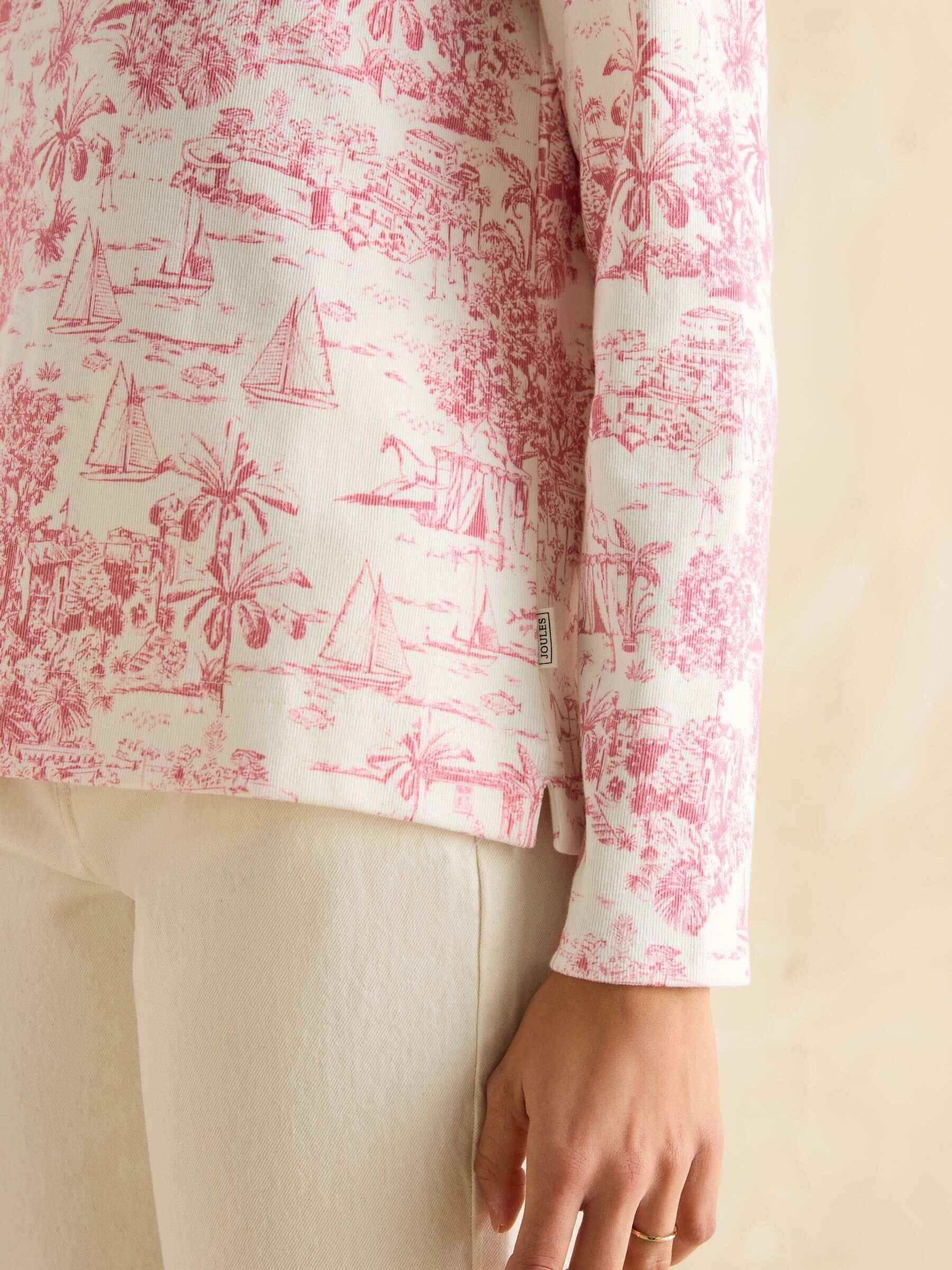 Harbour Pink Toile de Jouy Boat Neck Printed Top