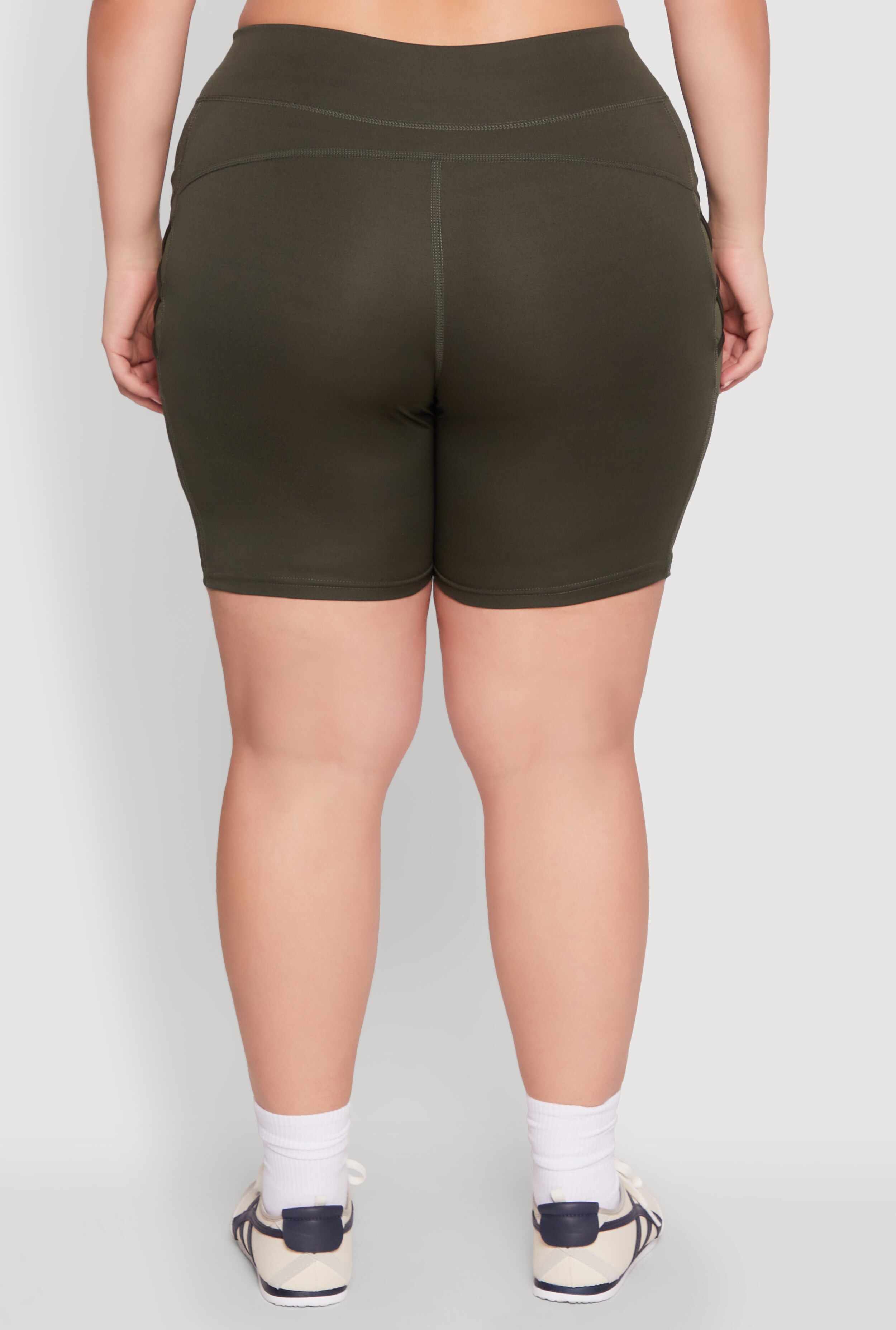 Plus Size Caged Mesh Cell Phone Pocket Biker Shorts
