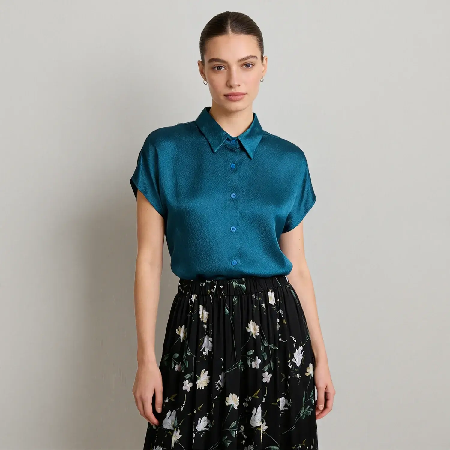 Silk Blouse Single Breasted Top