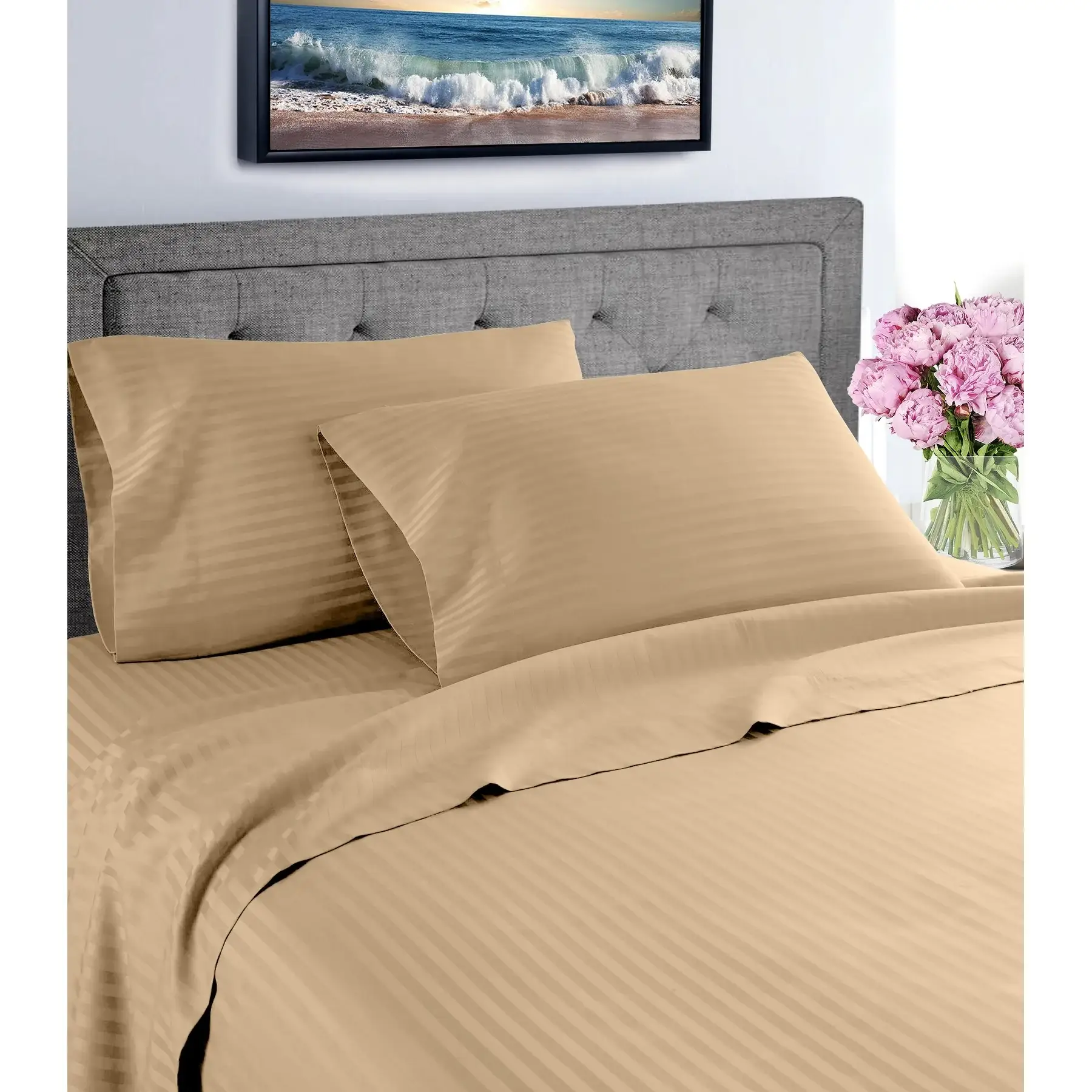 1800 Super Soft & Wrinkle Free Stripe Sheet Set with BONUS Pillowcase