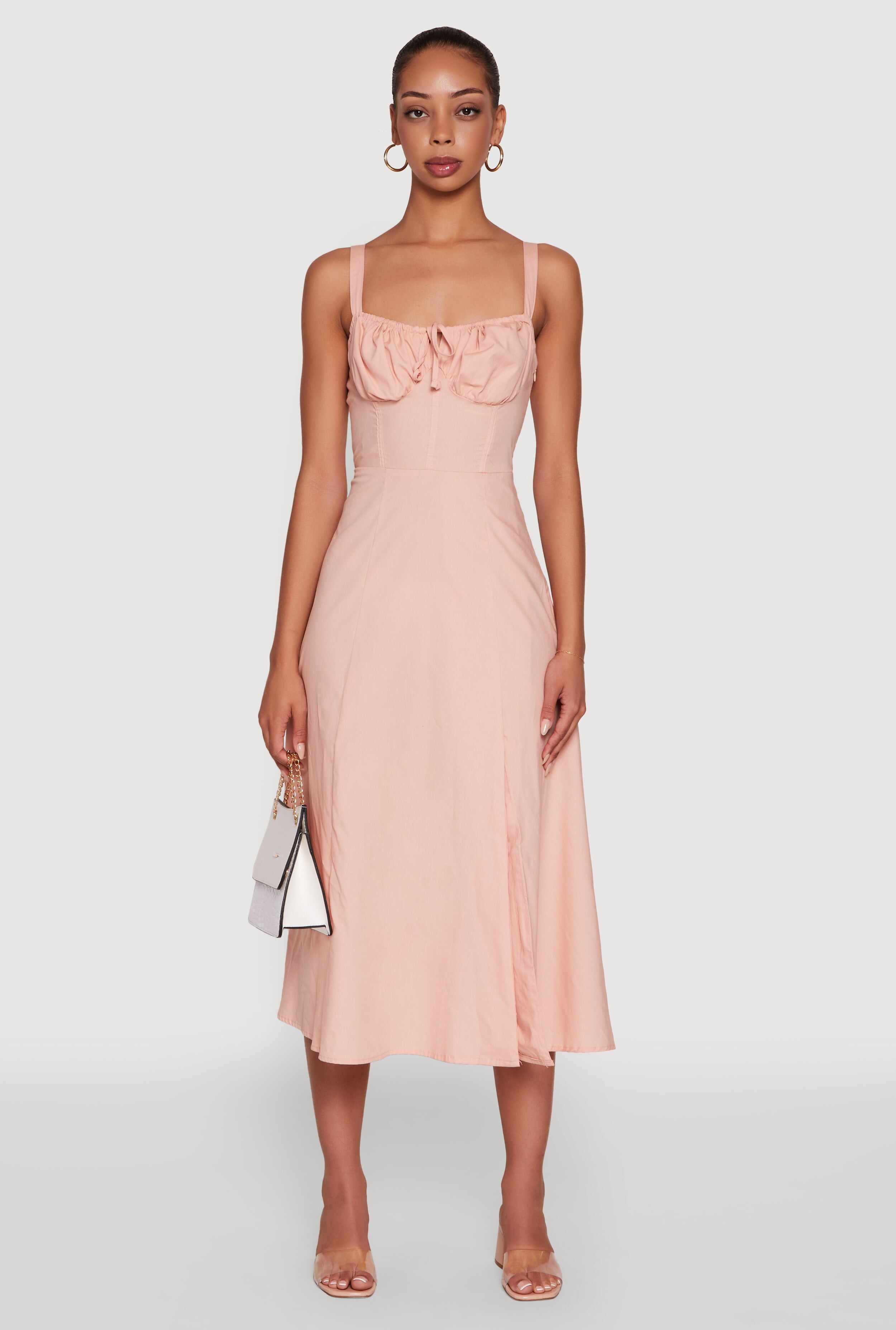 Haute Monde Sleeveless Lace Up Corset Dress with Side Slit