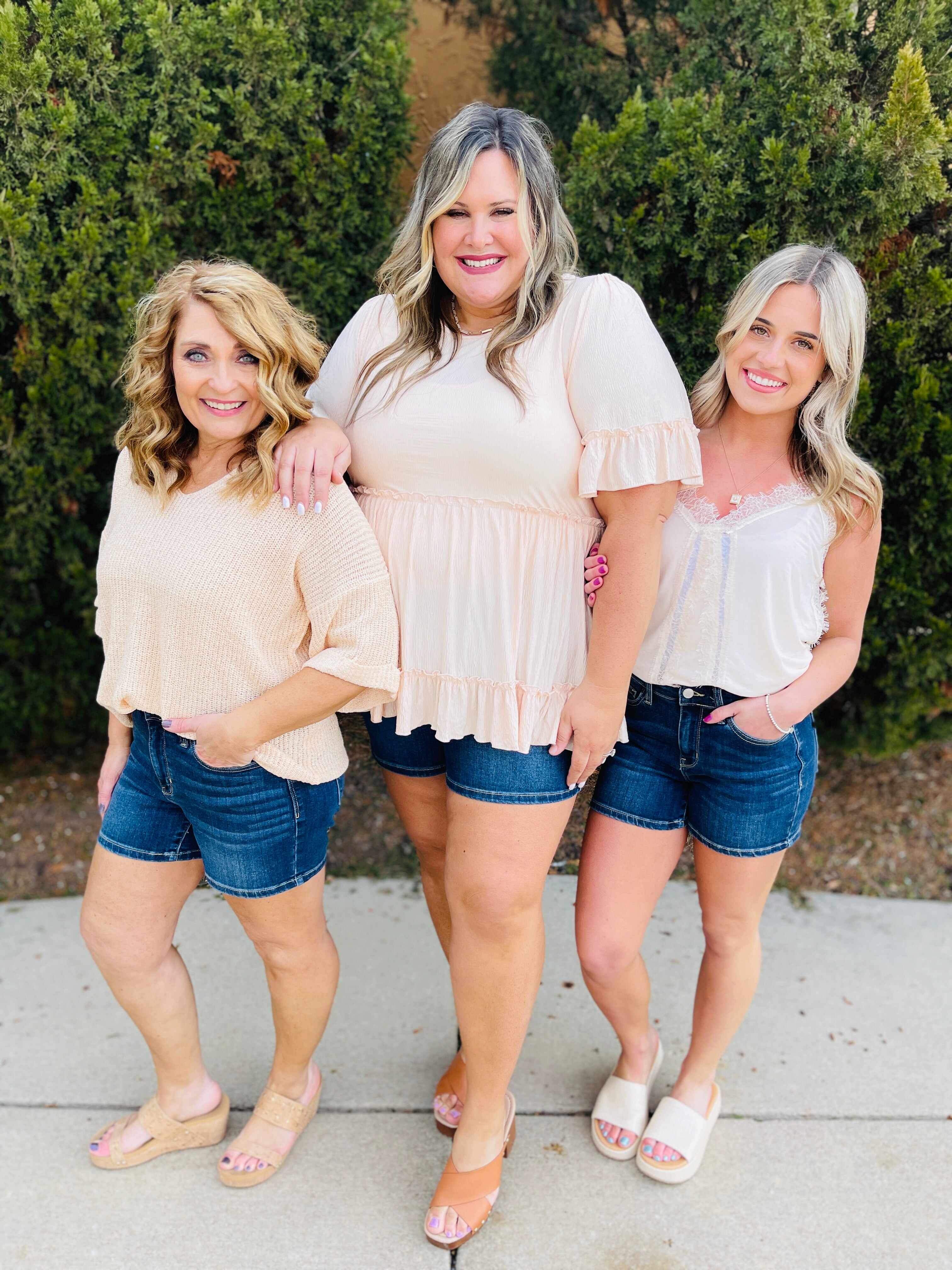 Plus/Reg Sweet Summertime Mid Rise Dark Wash Shorts
