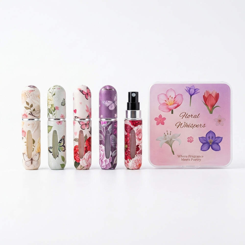 5 Pack Floral Butterfly Refillable Perfume Atomizer Set