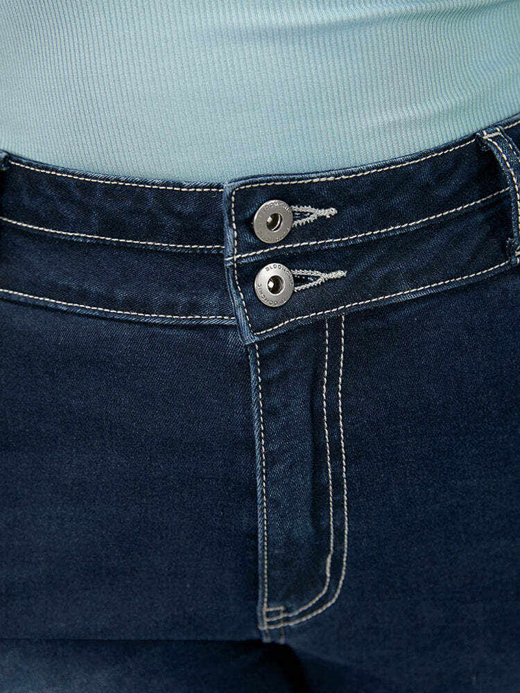 Very Stretchy High Rise Dark Wash Contrast Stitching  Jeans