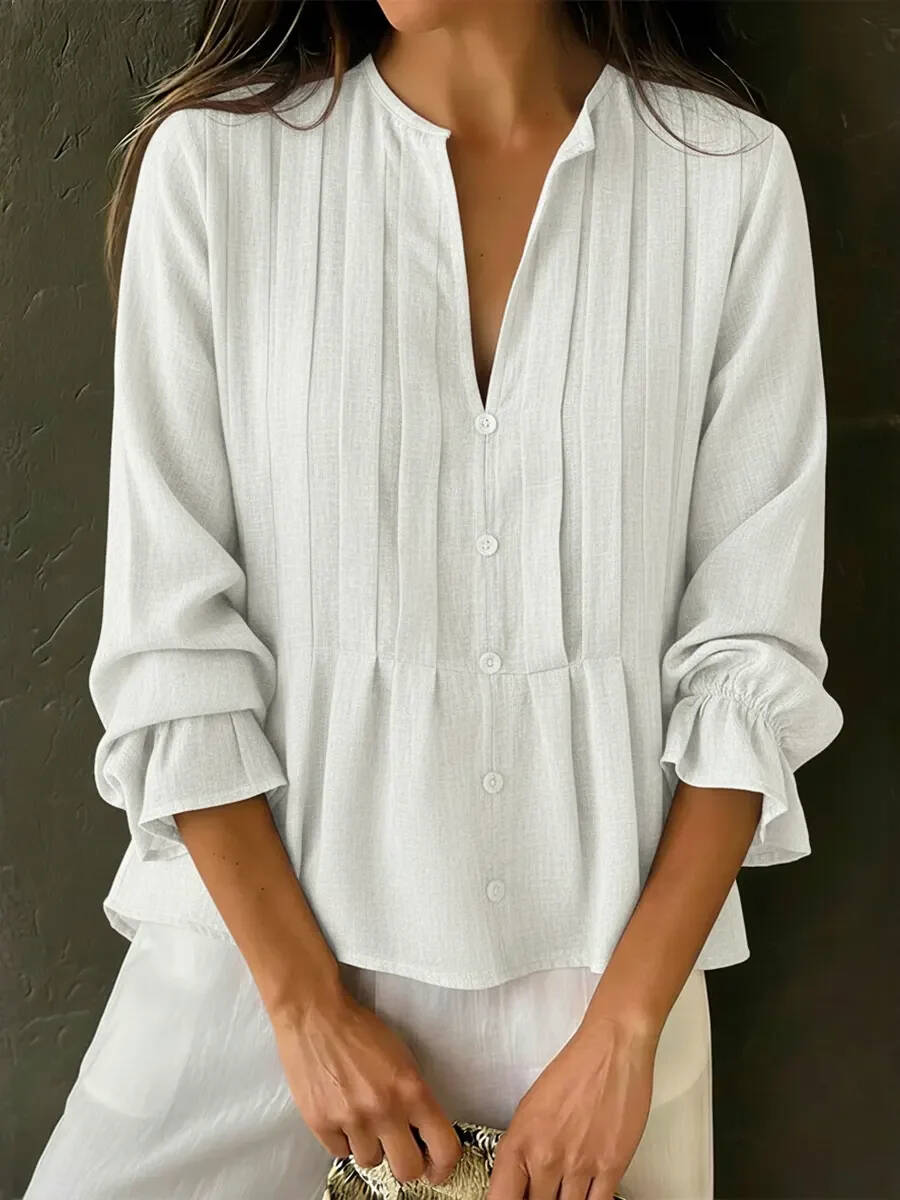 🔥Summer Arrivals🌟Women's Solid Color Cotton And Linen Pleated Top