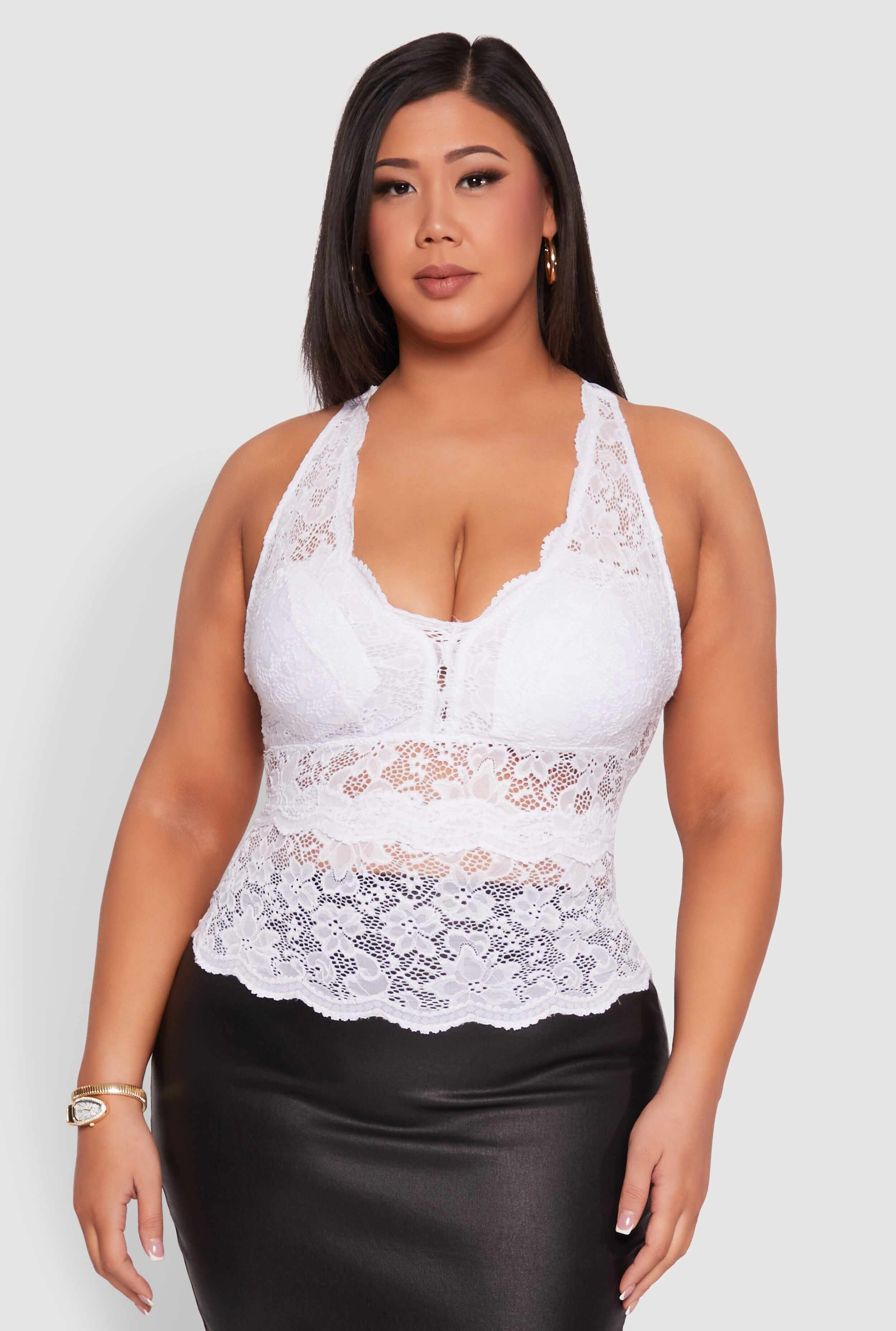 Plus Size Scalloped Floral Lace Tank Top
