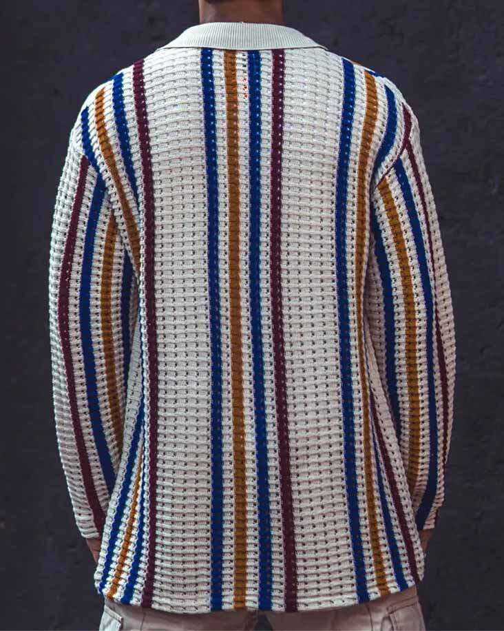 Men's Casual Striped Printed Long Sleeve Knitted Sweater Jacket