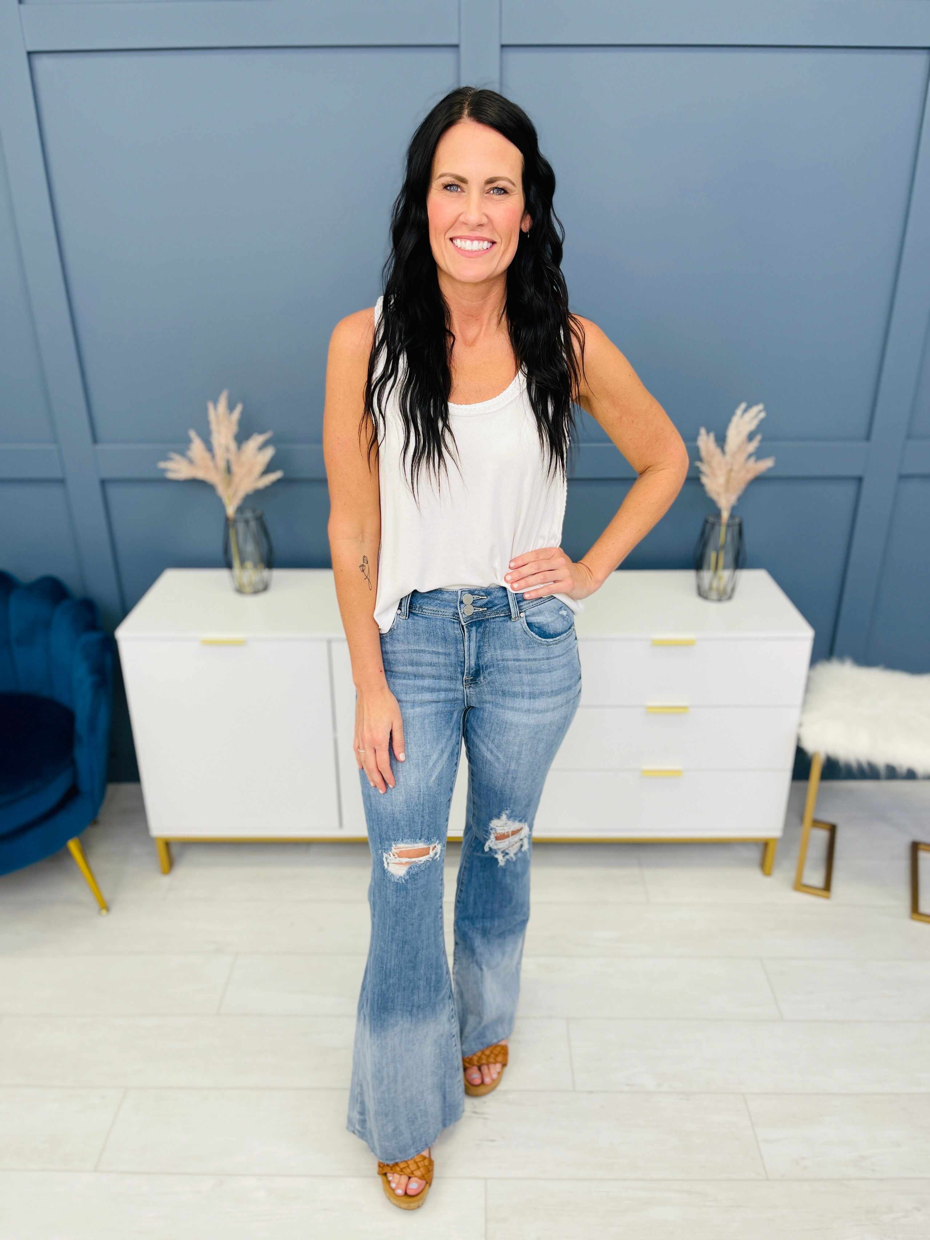 Risen PLUS/REG Say Yes to Distressed Wide Flare Jeans