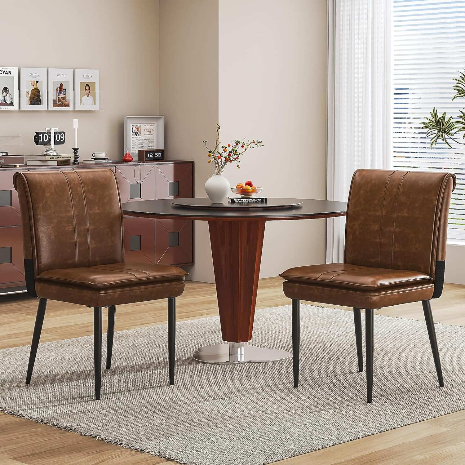 VECELO Upholstered PU Dining Chairs Set of 2