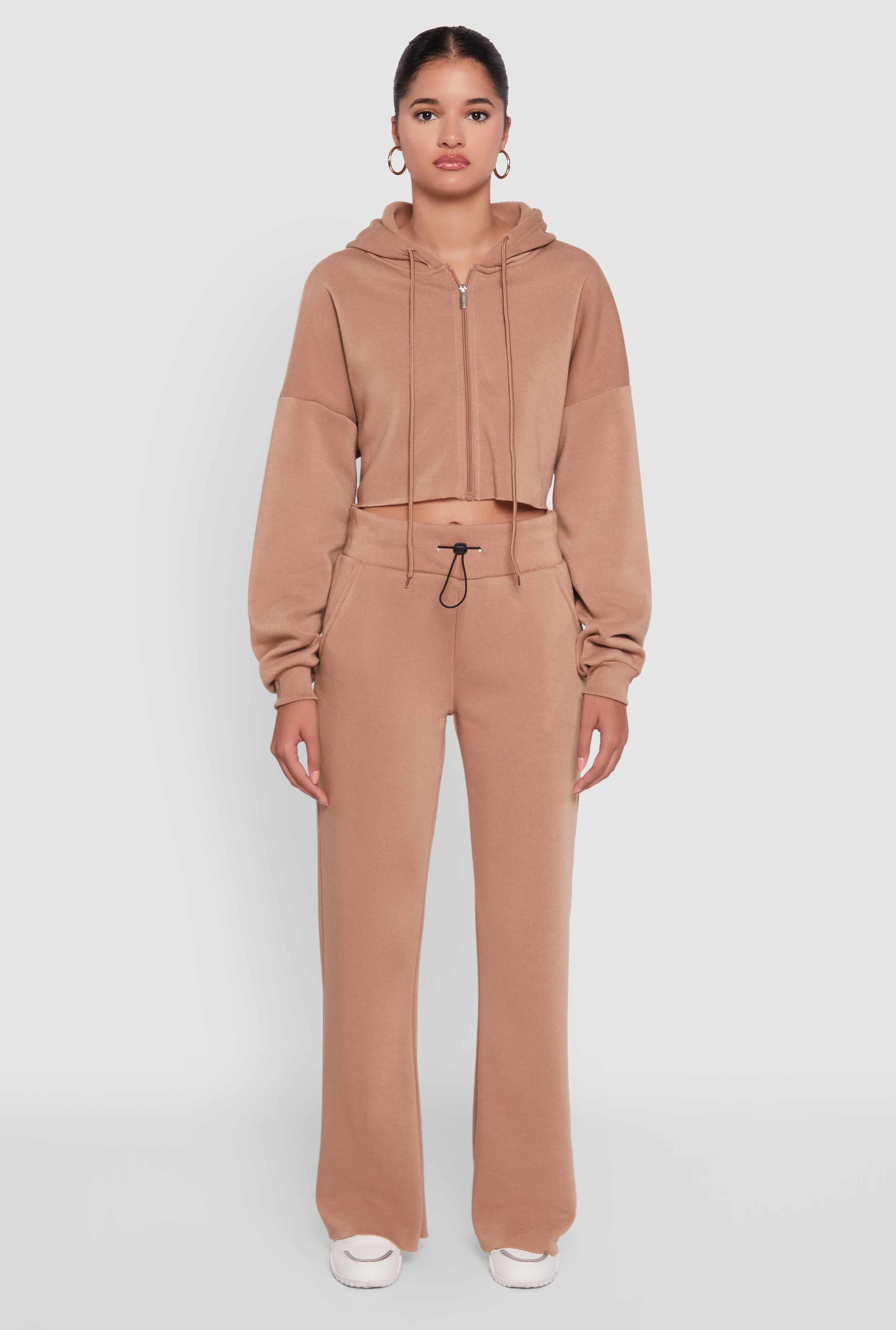 Long Sleeve Zip Front Cropped Hoodie