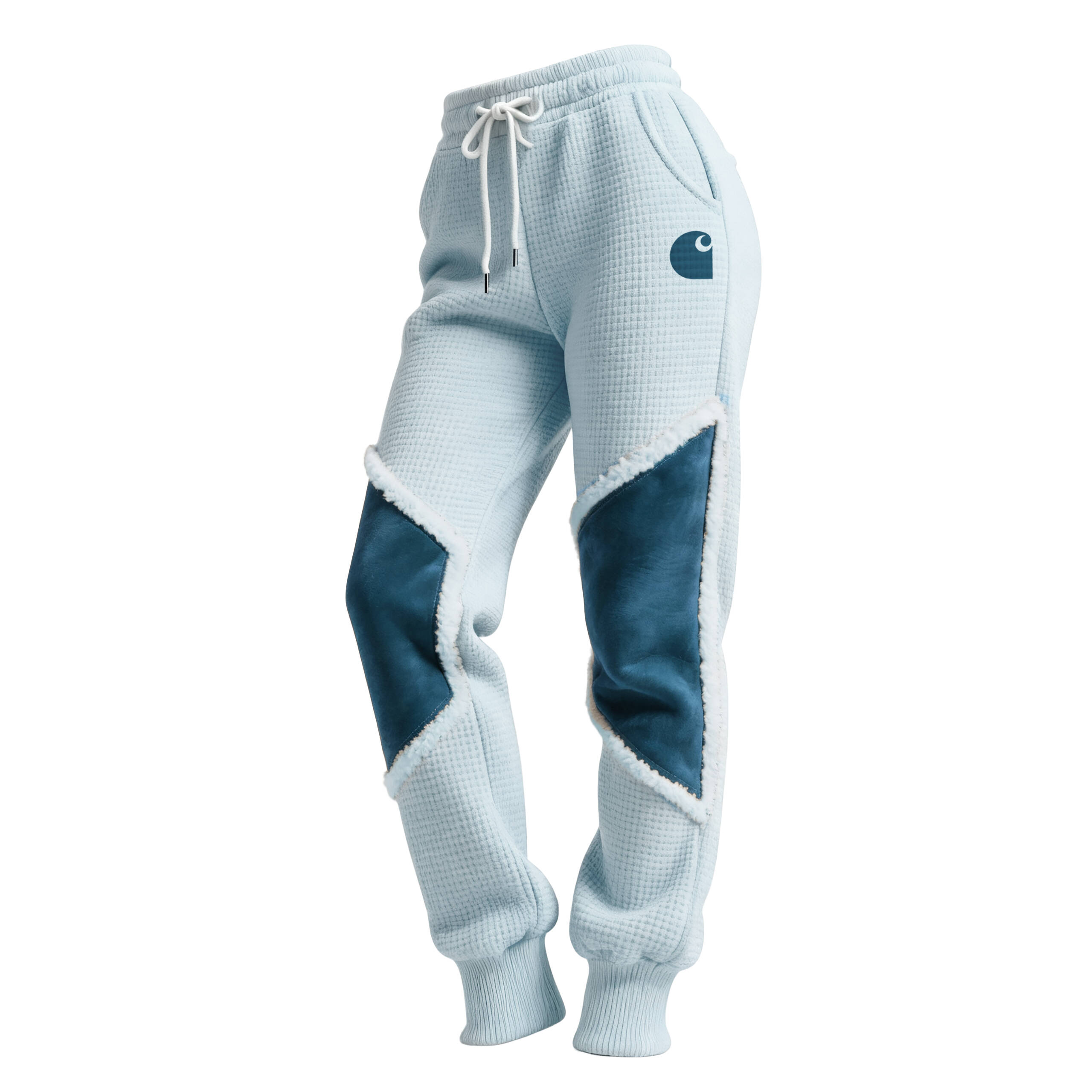 Women's Retro Western Waffle Contrast Suede Track Pants-Khaki