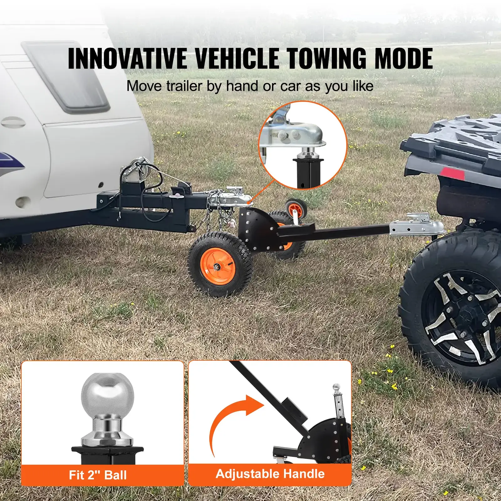 Trailer Dolly, Max. 15000lbs Towing Capacity, 2 in 1 Trailer Mover with 22'' / 26'' Height & 2'' Ball, 16'' Pneumatic Tires & Universal Wheel, for Moving Car RV
