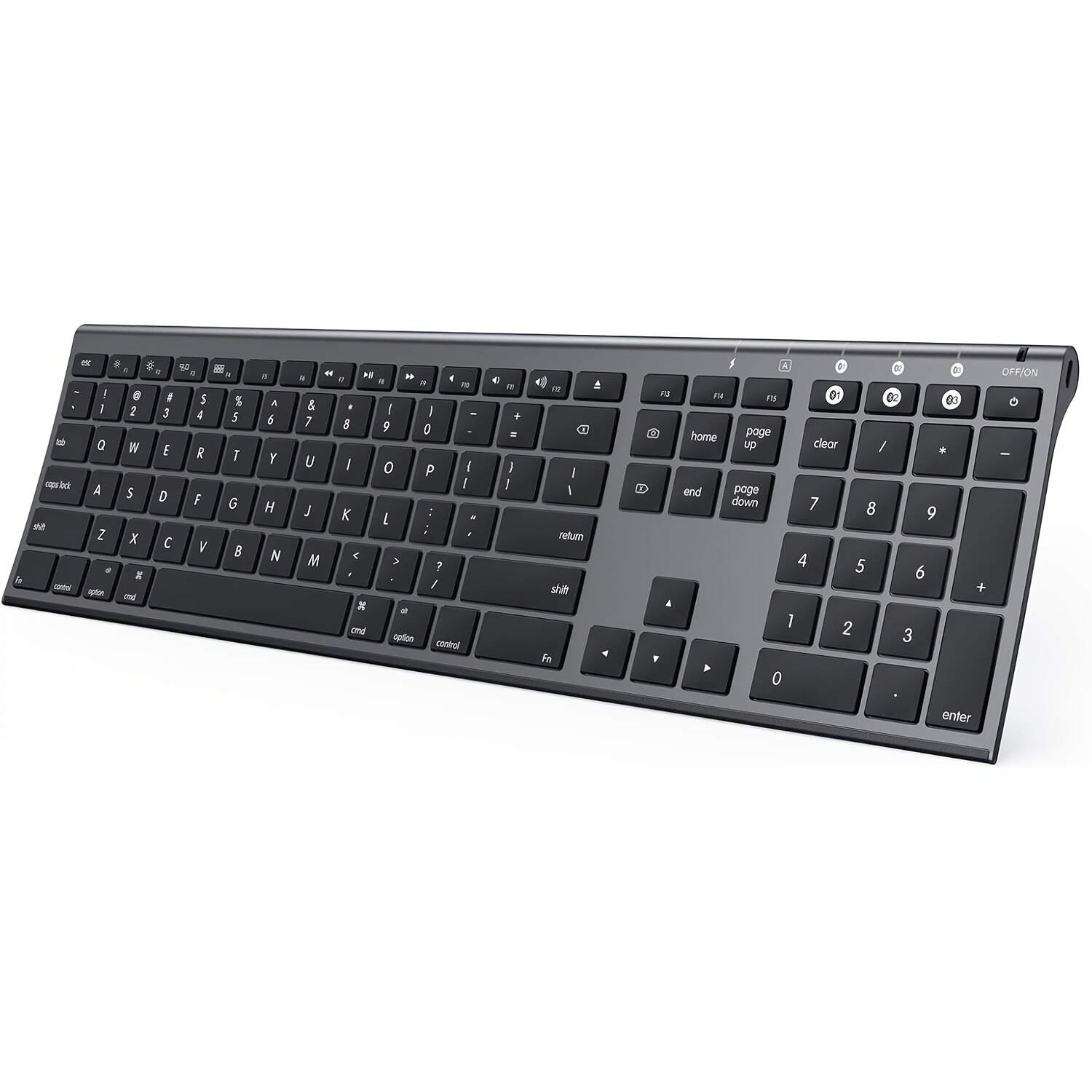 BT Keyboard for Mac- Rechargeable Full Size Keyboard for THREE Devices, Slim Quiet Keyboard with Numeric Keypad Compatible for MacBook Pro/Air, IMac, for iPhone, for iPad Pro/Air/Mini