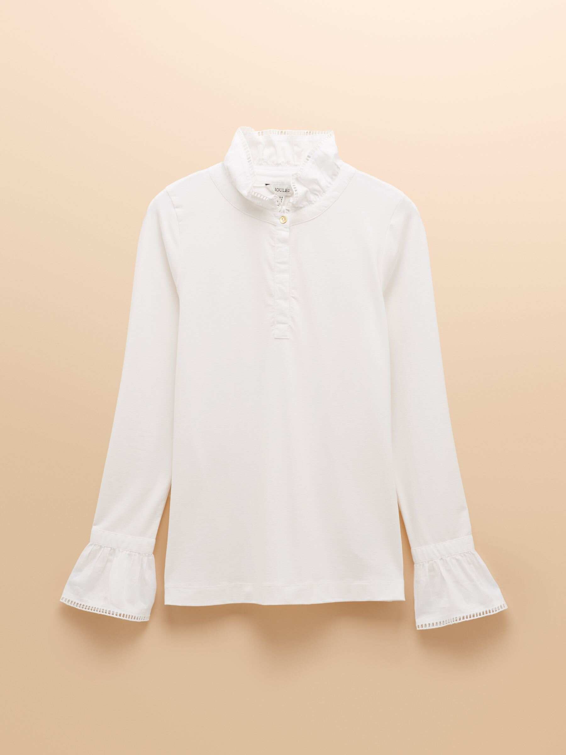 Kate White Long Sleeve Frilled Neck Top