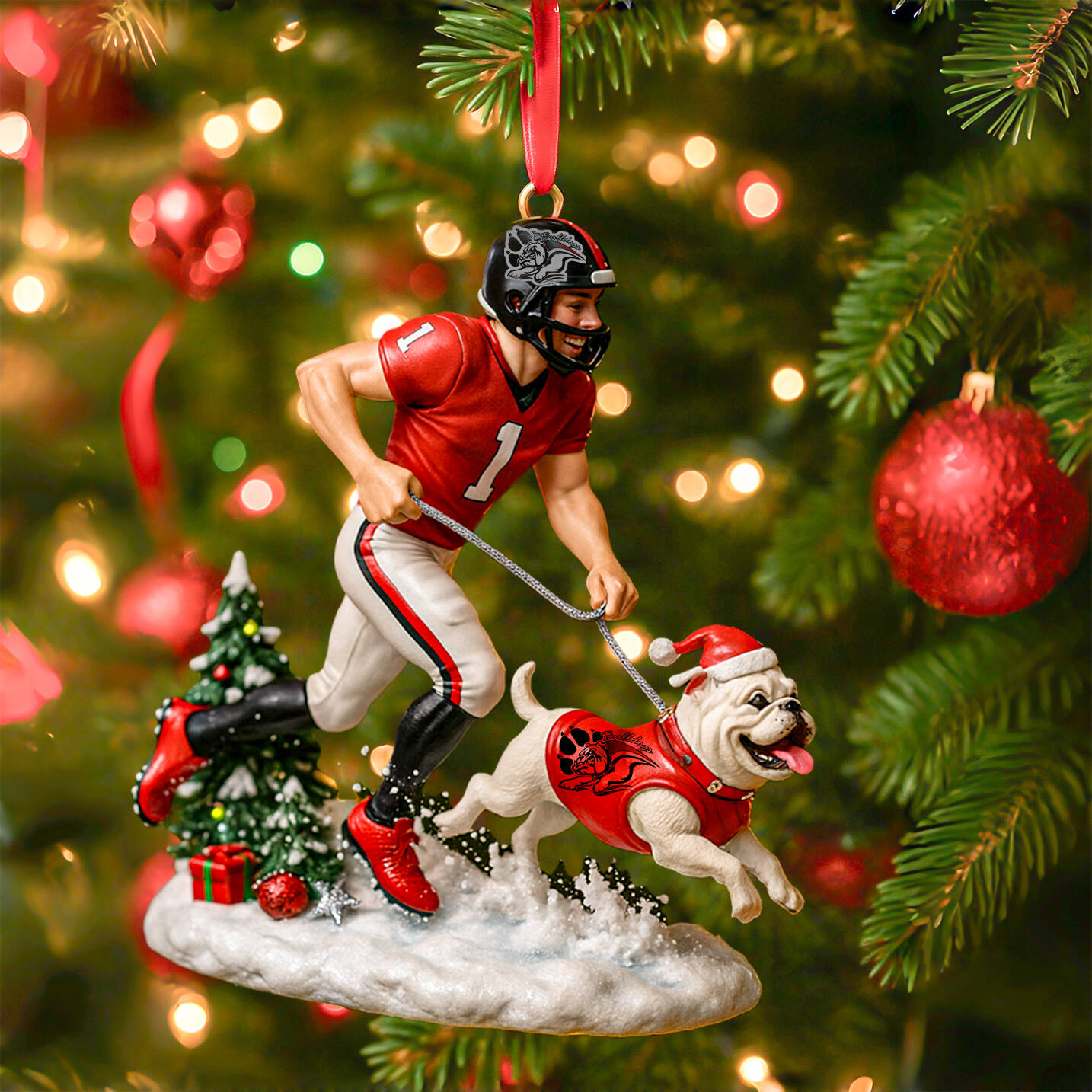 UGA Bulldogs Football & Mascot Christmas Ornament