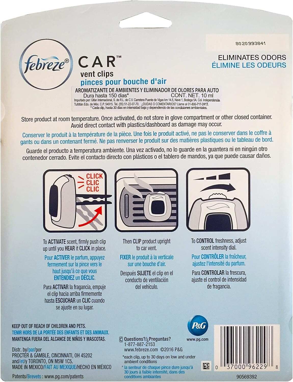Febreze Car Air Fresheners, New Car Scent, Odor Eliminator for Strong Odors Car Vent Clips (2 Count)