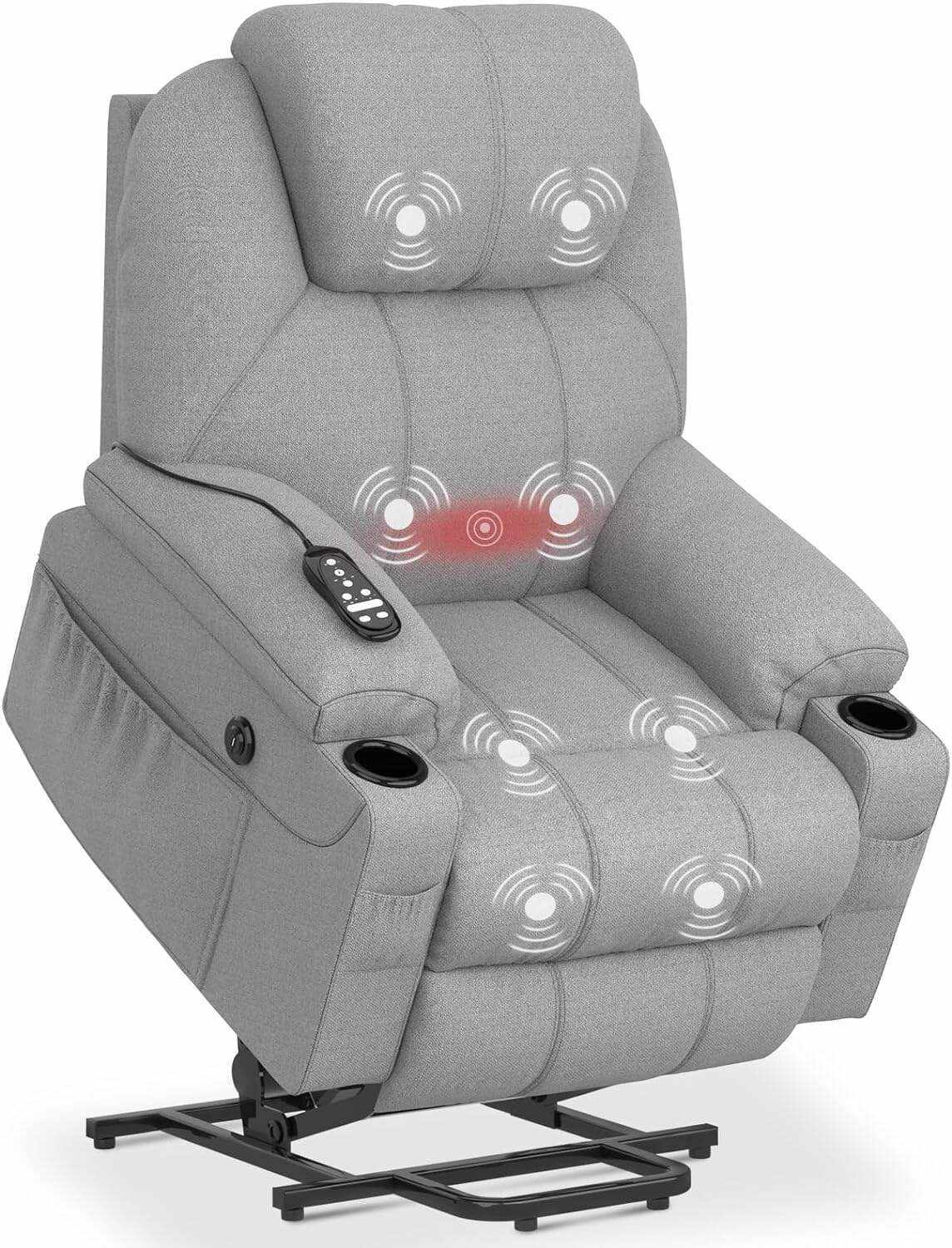 YONISEE Lar2ge Lift Chairs Recliner for Elderly - Power Fabric Lift Chair Modern with Massage and Heat, Extended Footrest, 3 Positions, 2 Side Pockets, and Cup Holders, USB Ports, Coffee Color