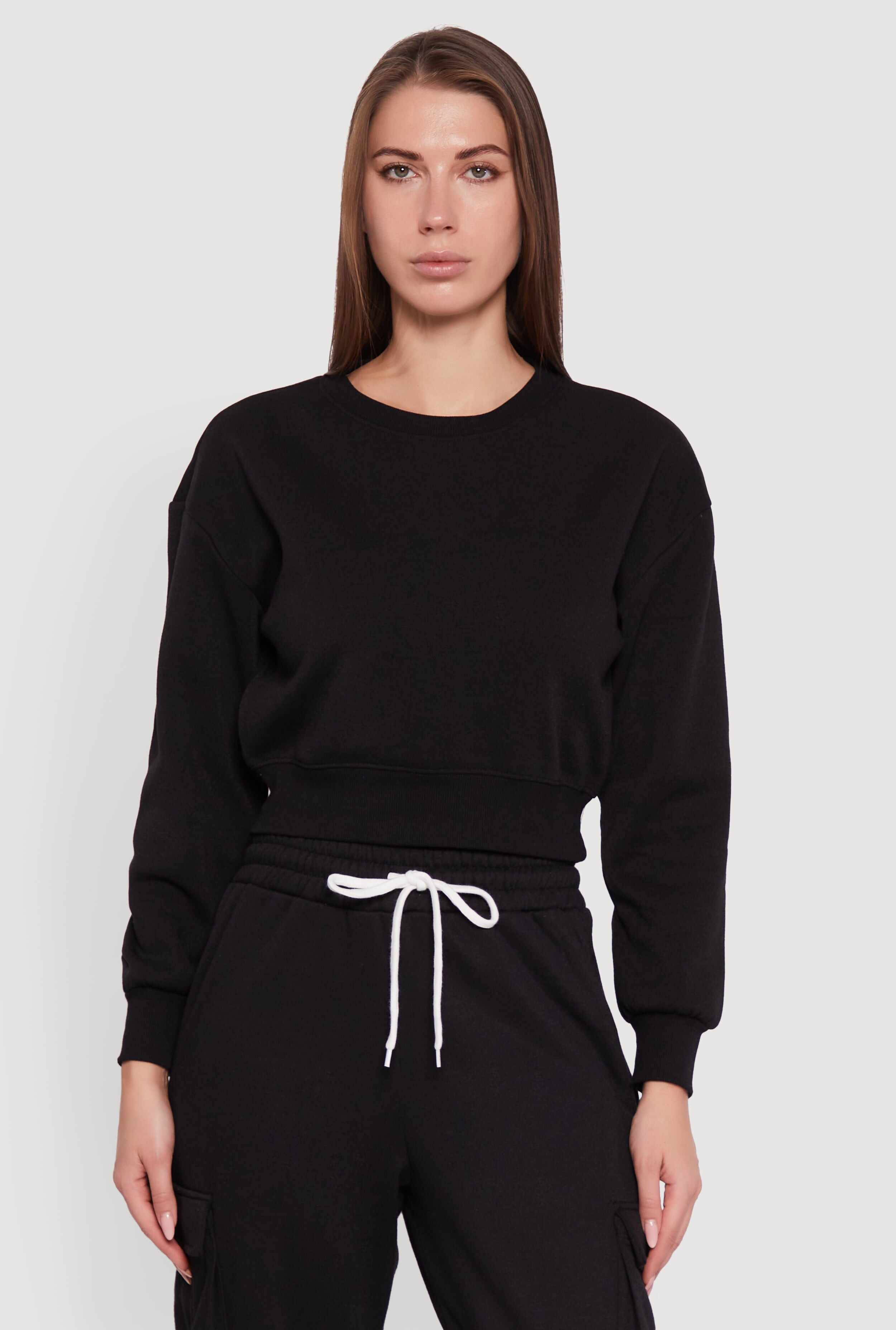 Fleece Long Sleeve Cropped Pullover Sweatshirt