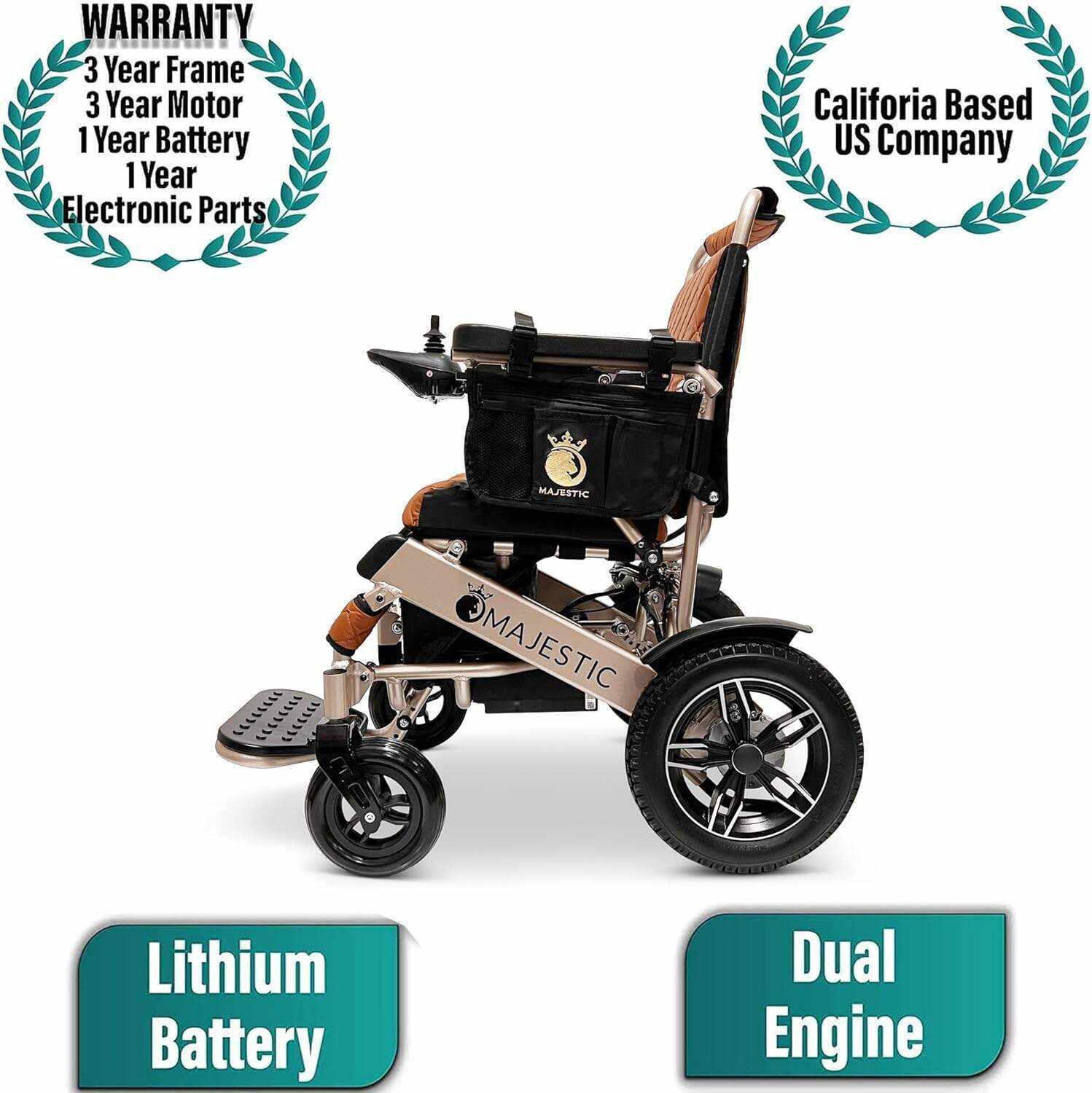 MALISA Electric Wheelchair for Adults, Portable All Terrain Lightweight Wheelchairs, Foldable Motorized Power Wheel Chair, Leather Seat (17.5