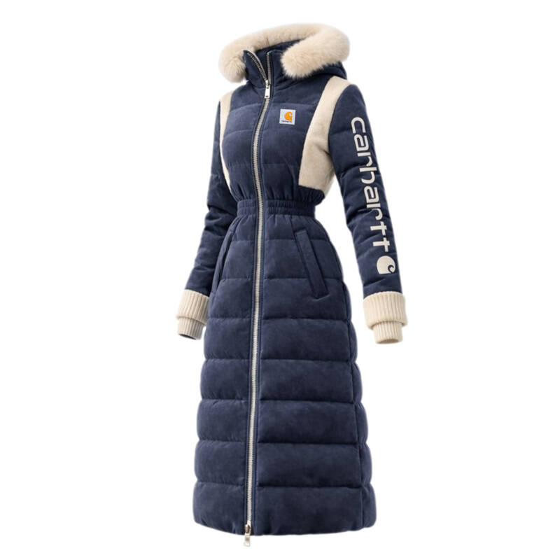 Women's Casual Thickened Cotton Jacket Contrast Color Stitching Suede Fur Collar Lapel Hooded Long Coat