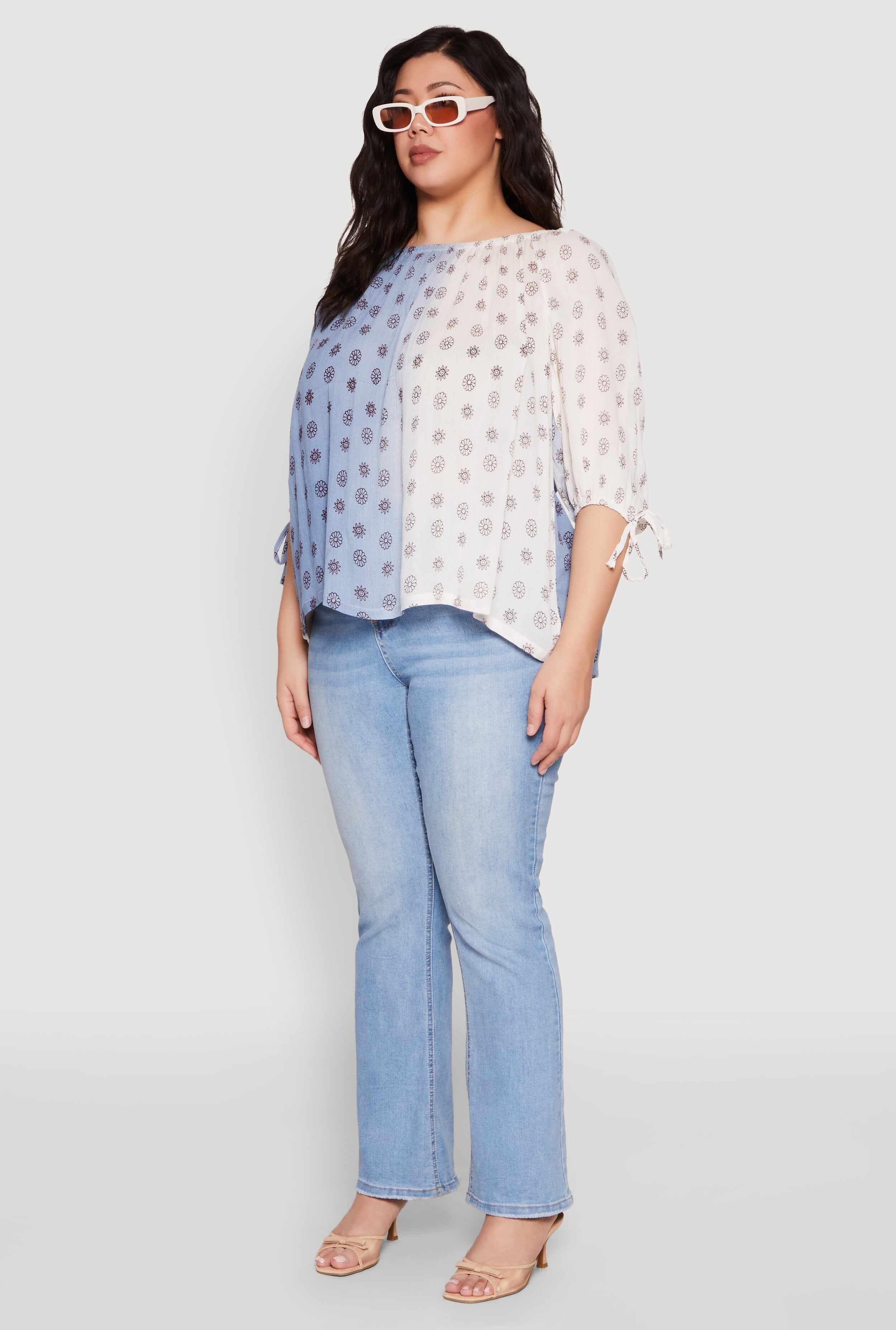 Plus Size Ombre Flower Print Blouse