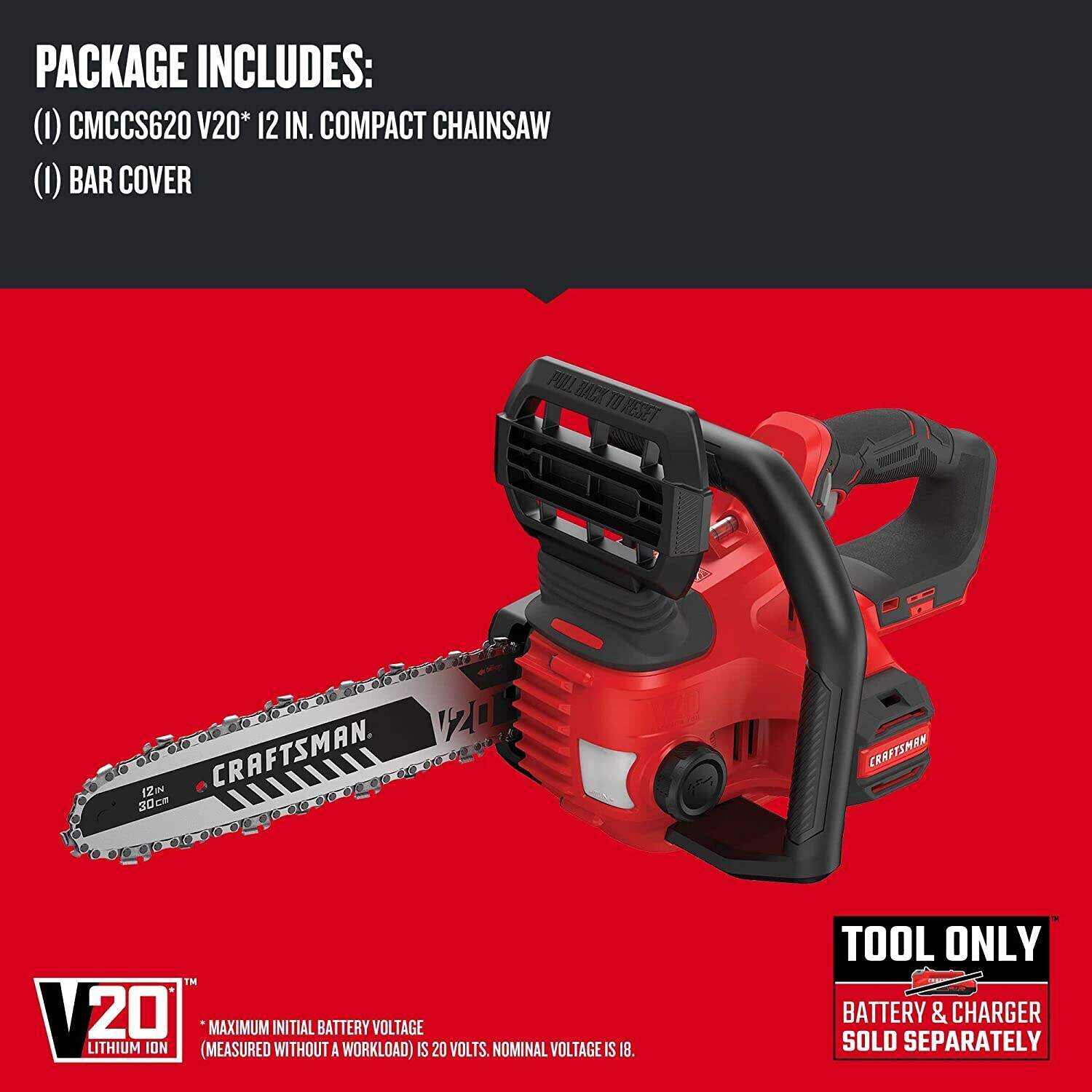 CRAFTSMAN V20* Cordless Chainsaw, 12-Inch (CMCCS620M1)