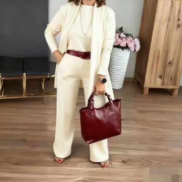 🔥 Last Day For Clearance !⏰Elegant 3-piece set including long cardigan, top and pants💞