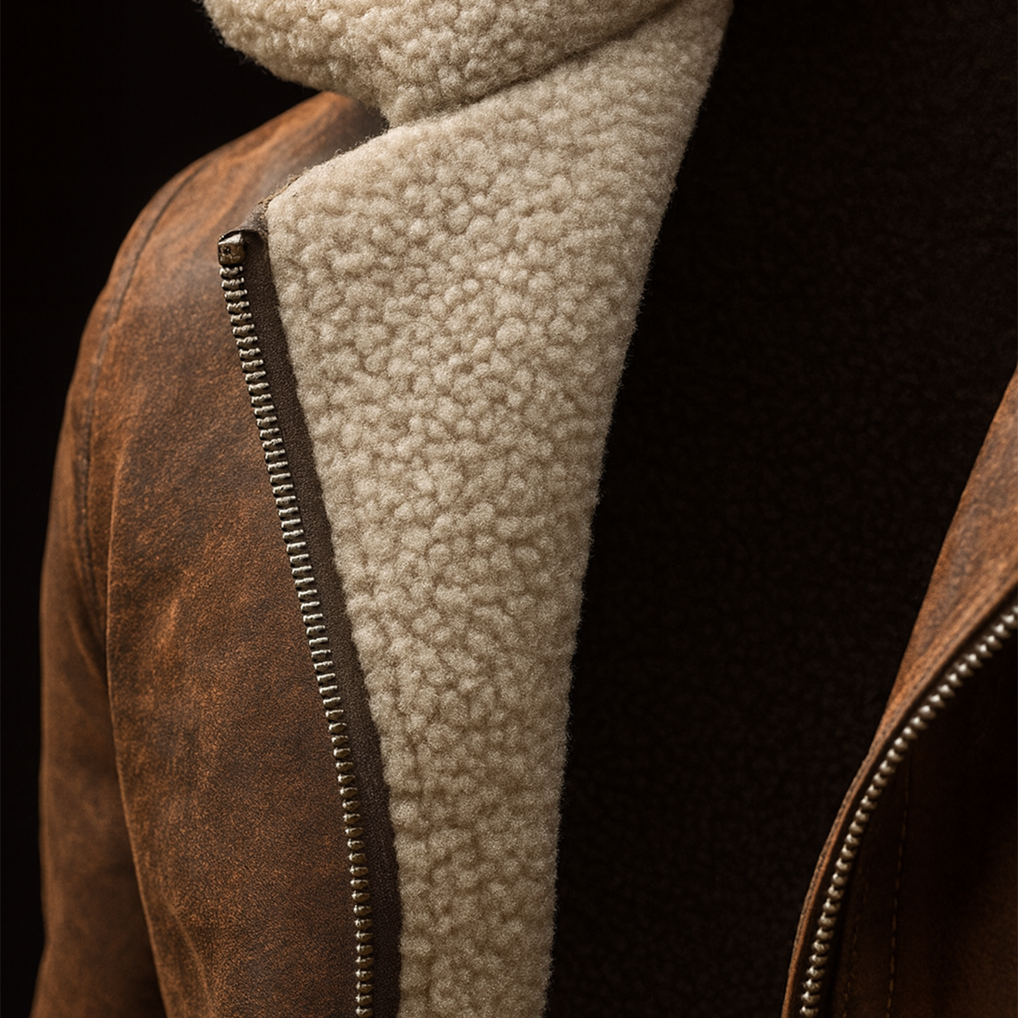 Men's Vintage Brown Suede Leather Sherpa Lining Jacket