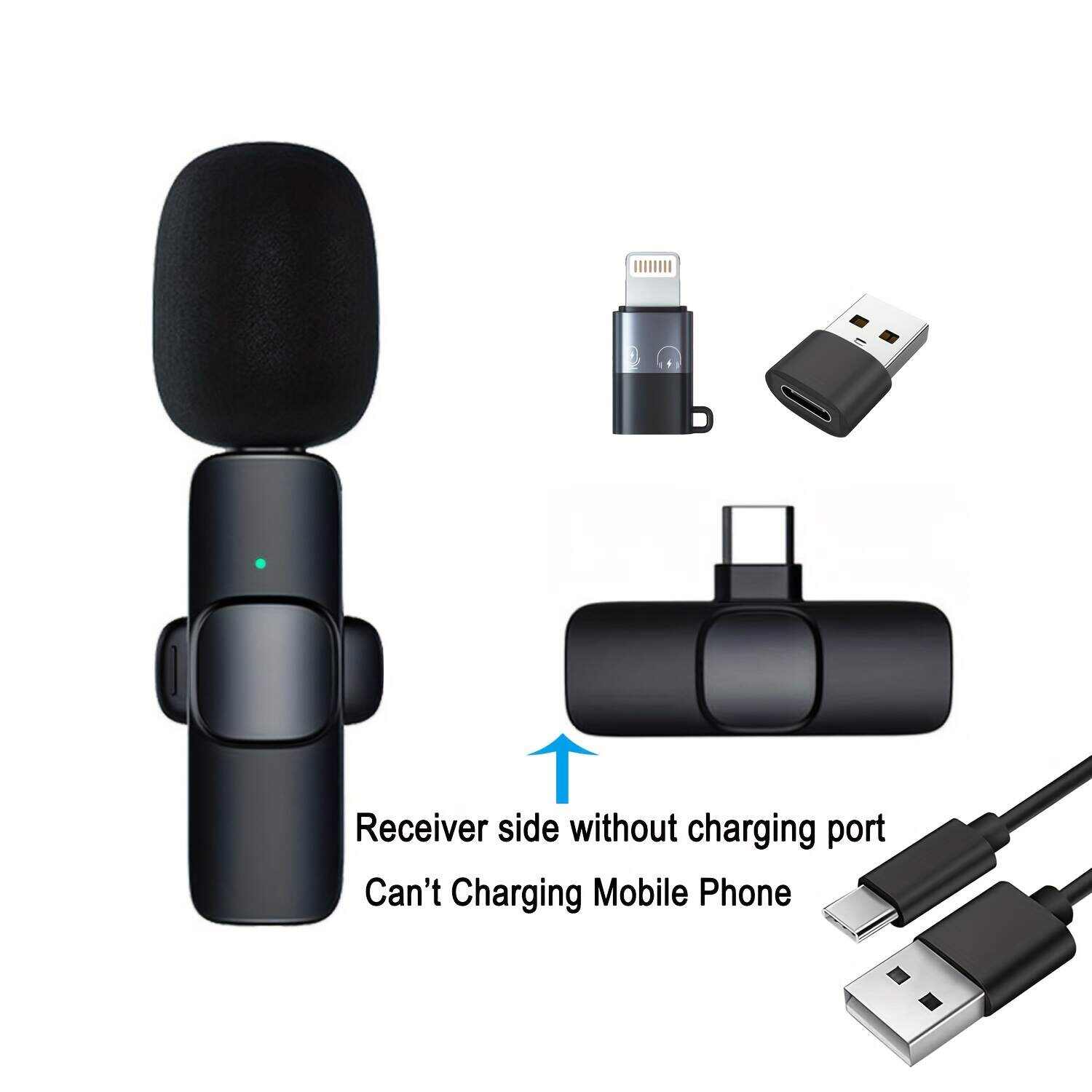2-in-1 & 1-in-1 Professional Wireless Lavalier Microphone Plug & Play For Iphone Ipad Android USB-C Phone Laptop For USB PC Audio Video Recording Microphone For  Interviews / Vlog Live Podcast / Suitable For Holiday Gifts For Men/women/friends