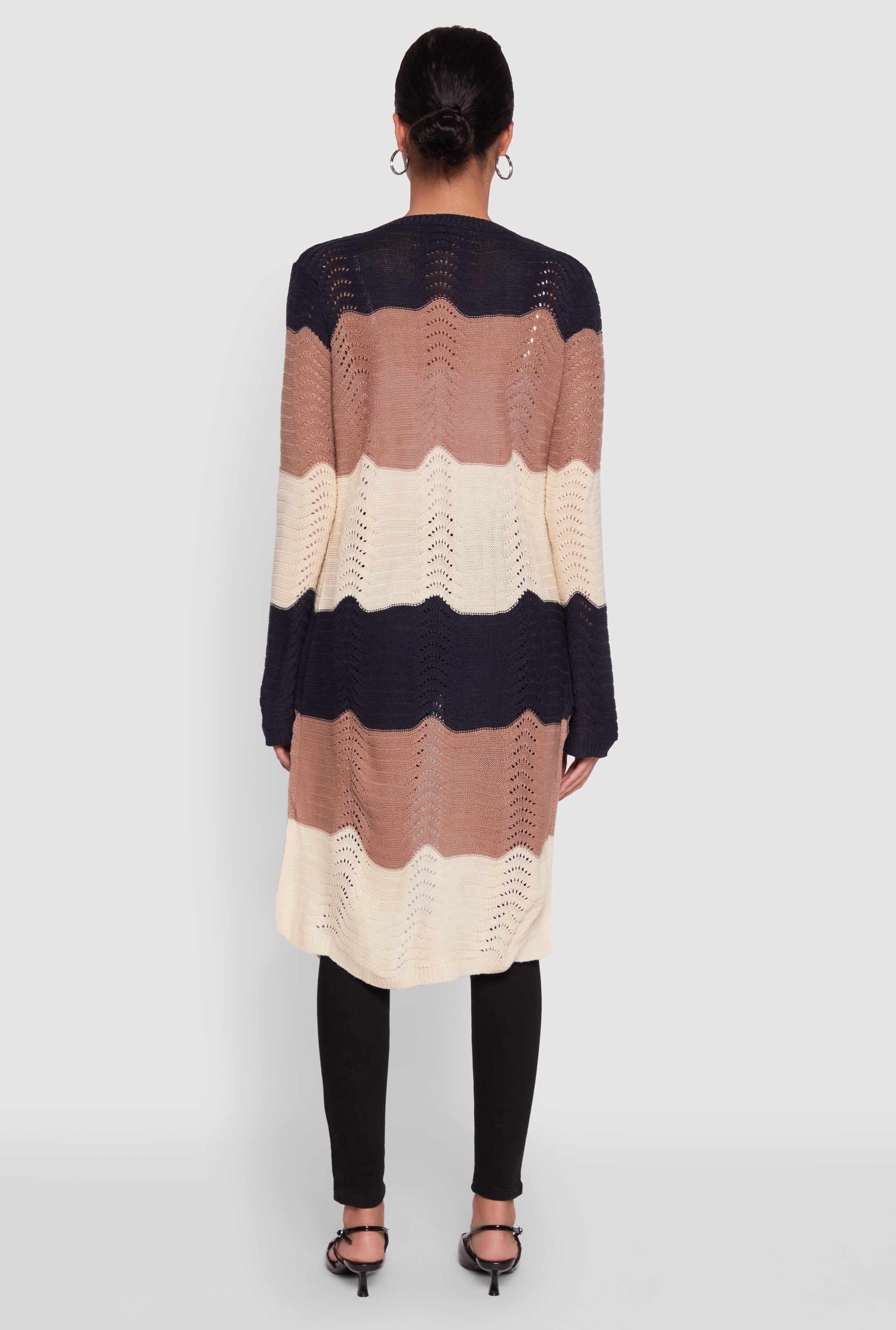 Trendy Crochet Color Block Long Sleeve Duster