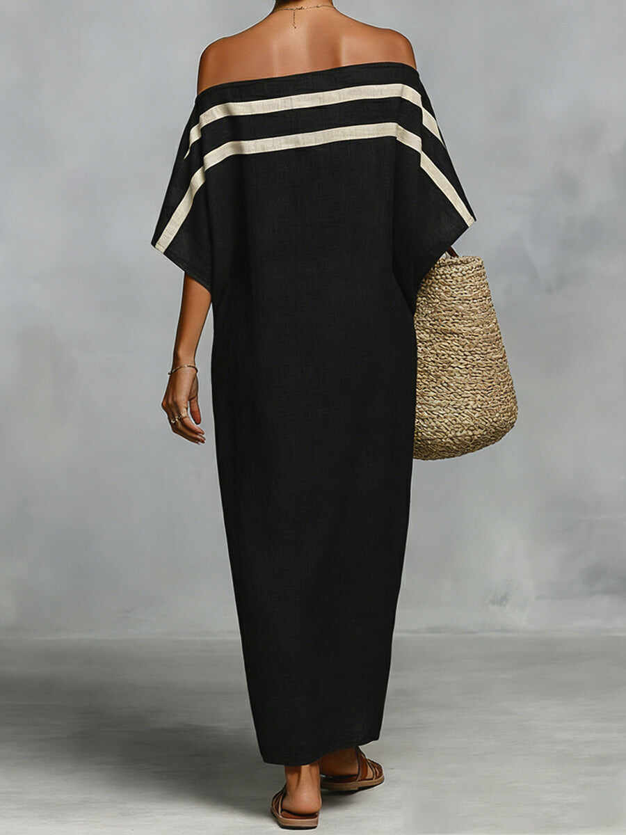 🔥Summer Arrivals🌟Off-the-shoulder, Straight-neck Linen And Cotton Dress