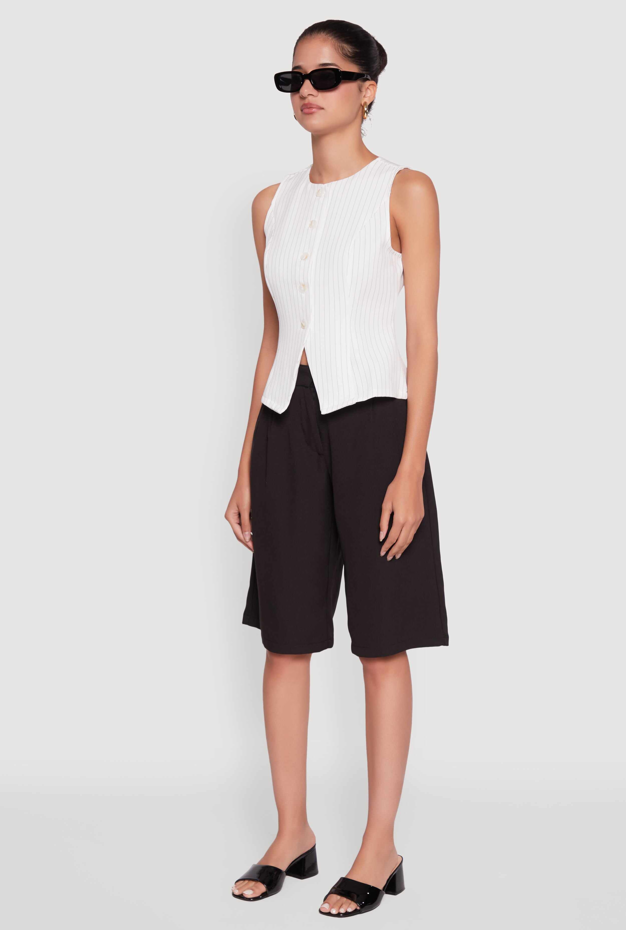Iris Trendy Pinstripe Button Front Vest